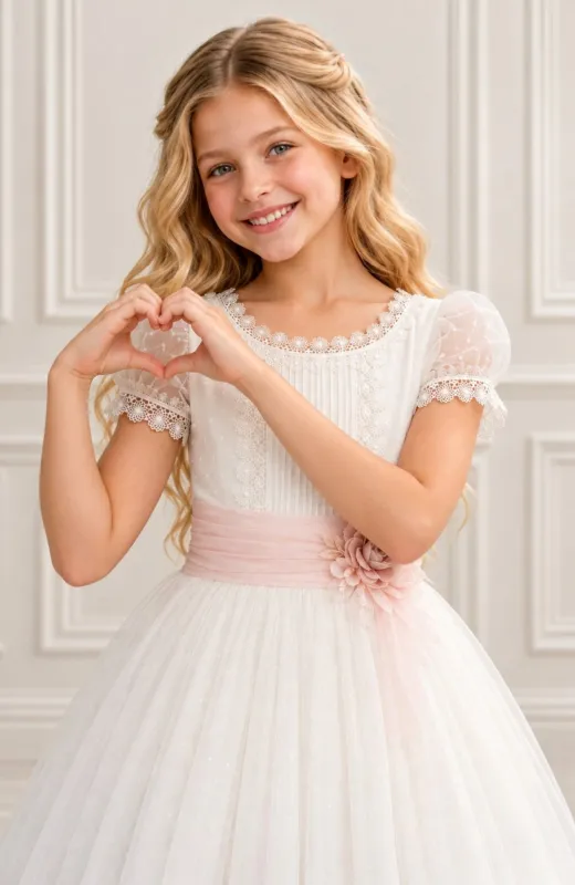 Vestido niña Comunión capa fajin rosa Macha