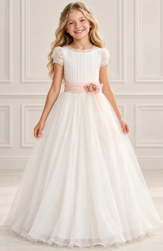 Vestido niña Comunión capa fajin rosa Macha