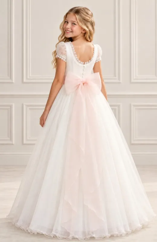 Vestido niña Comunión capa fajin rosa Macha