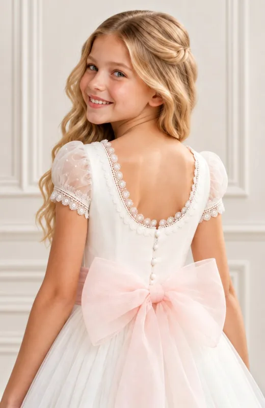 Vestido niña Comunión capa fajin rosa Macha