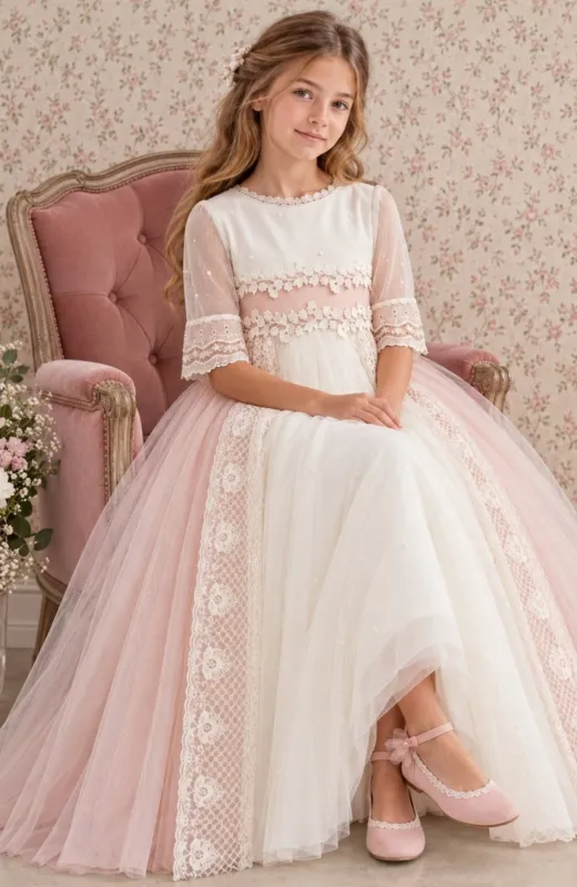 Vestido niña Comunión románctico rosa Macu