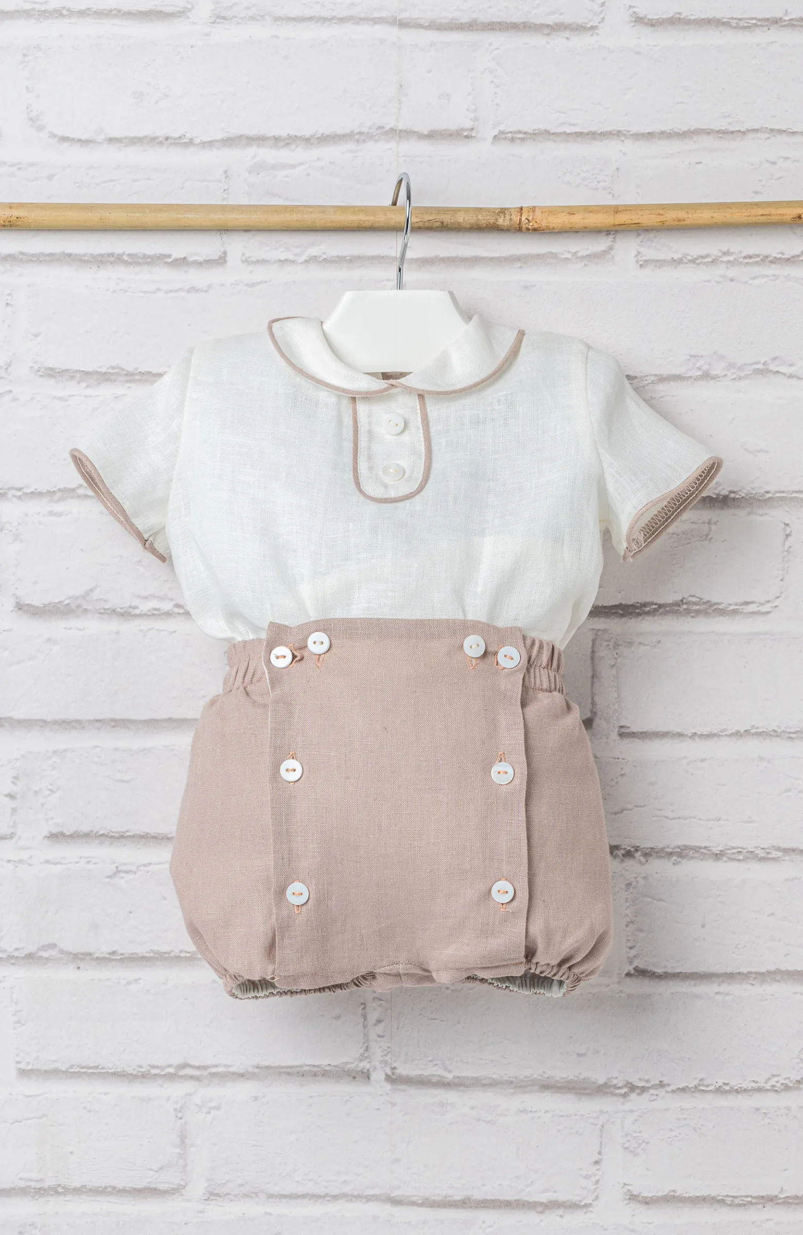 Conjunto lino bebé Martín rosado