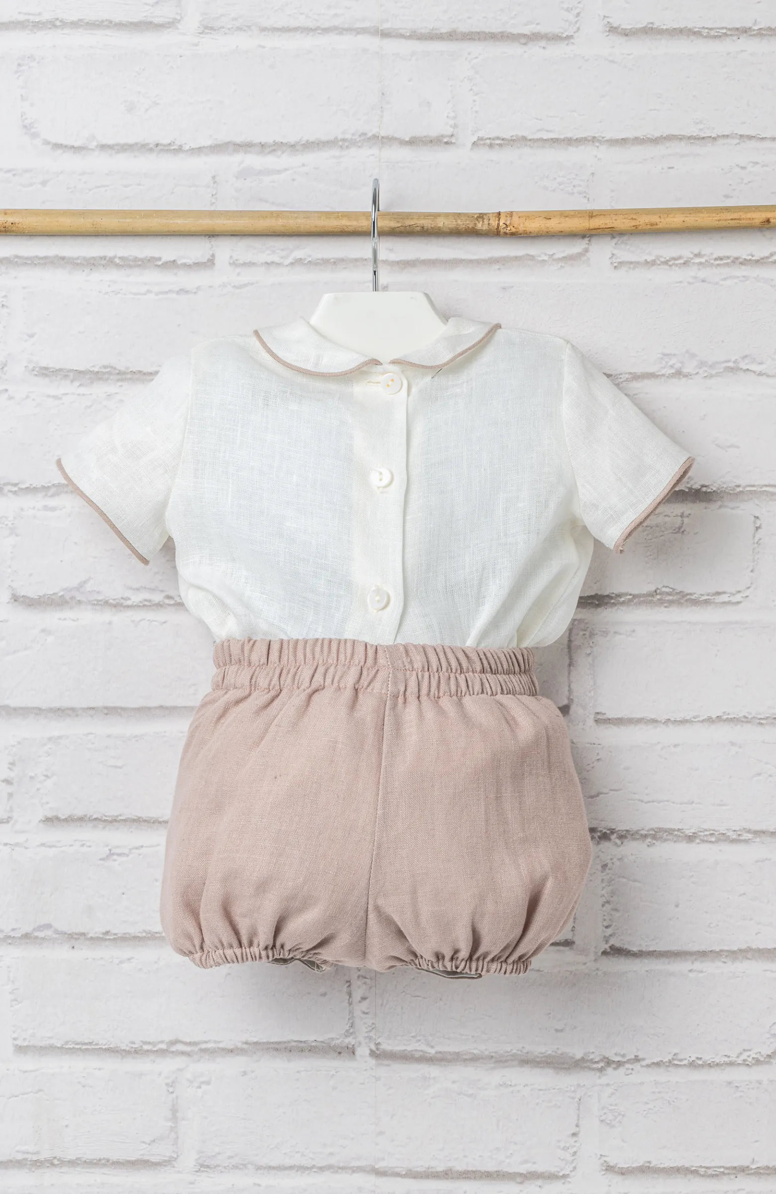 Conjunto lino bebé Martín rosado