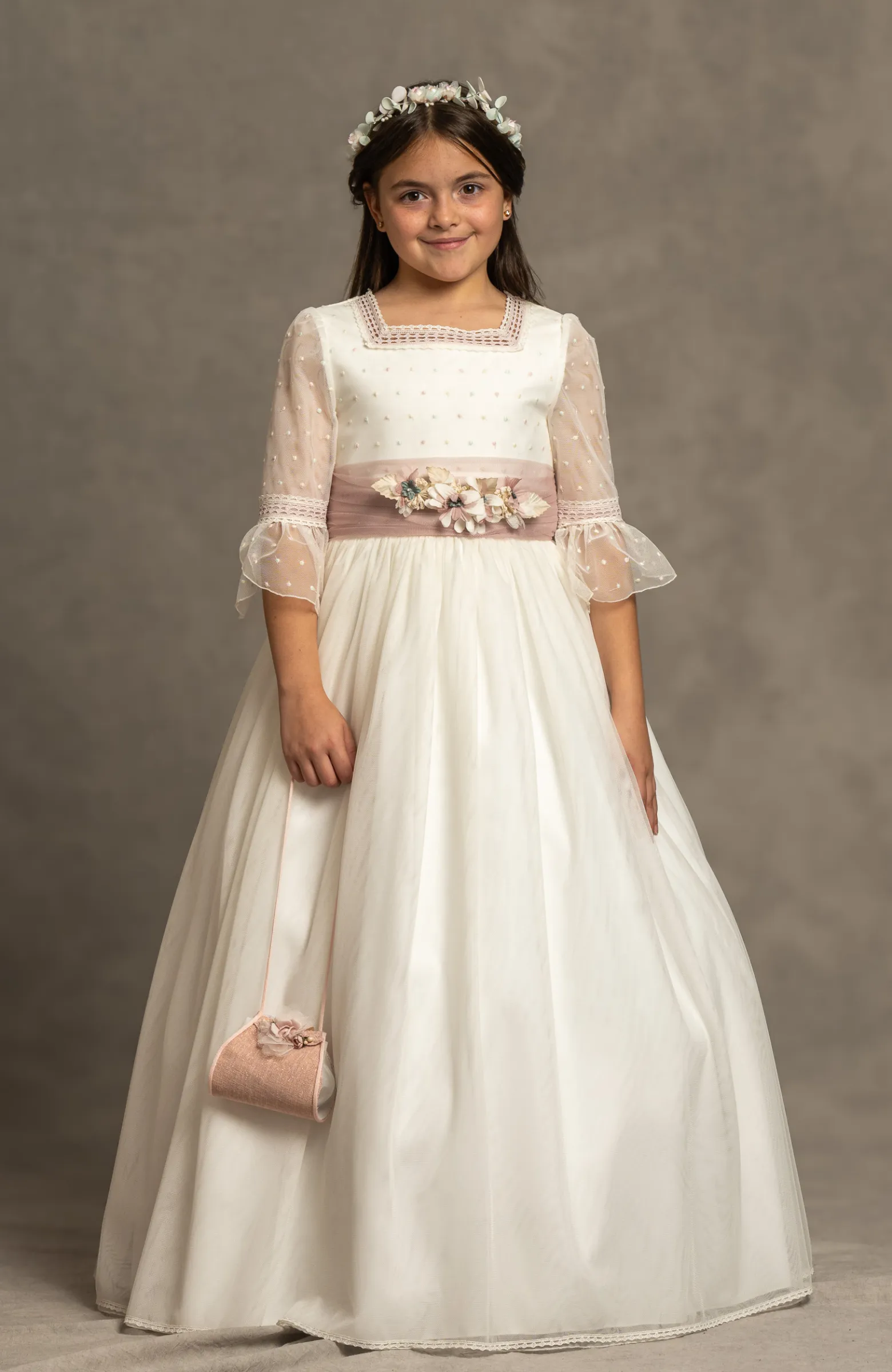 Vestido de Comunión niña manga francesa