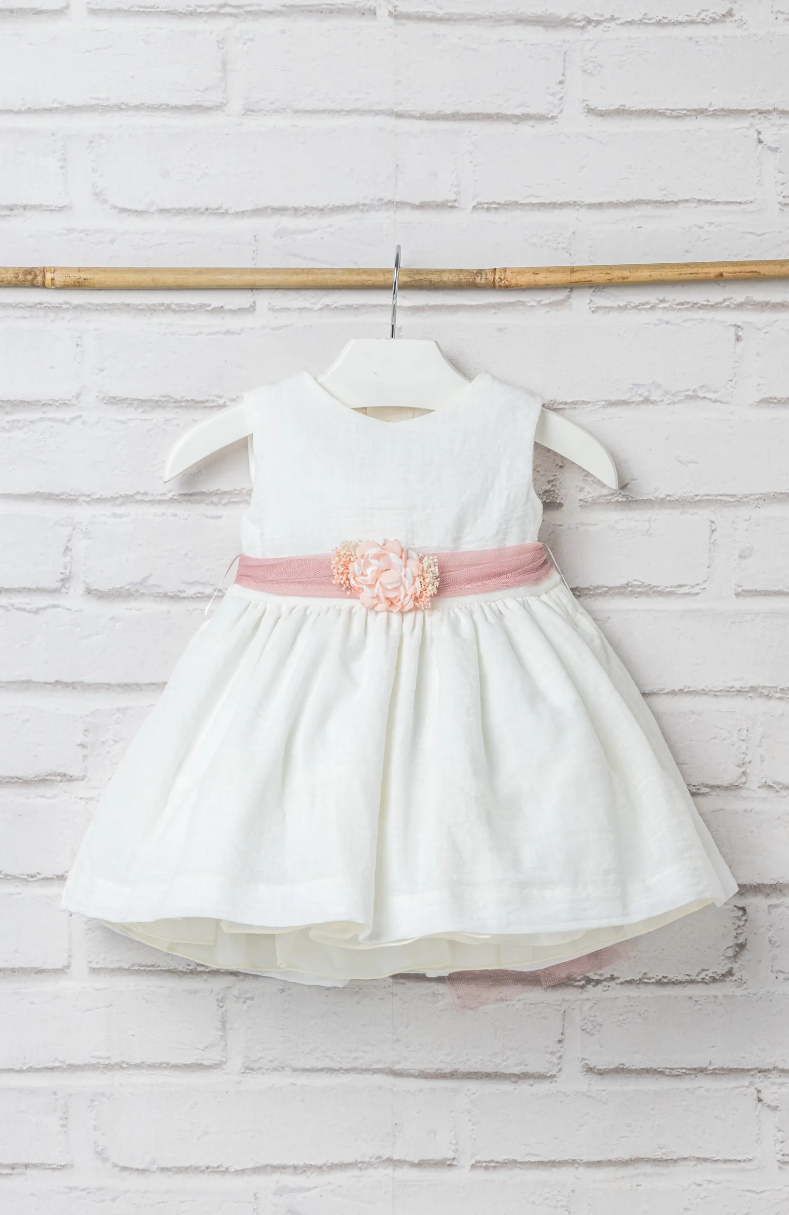 Vestido Ceremonia bebé bambula fajín rosa ideal para Bautizo