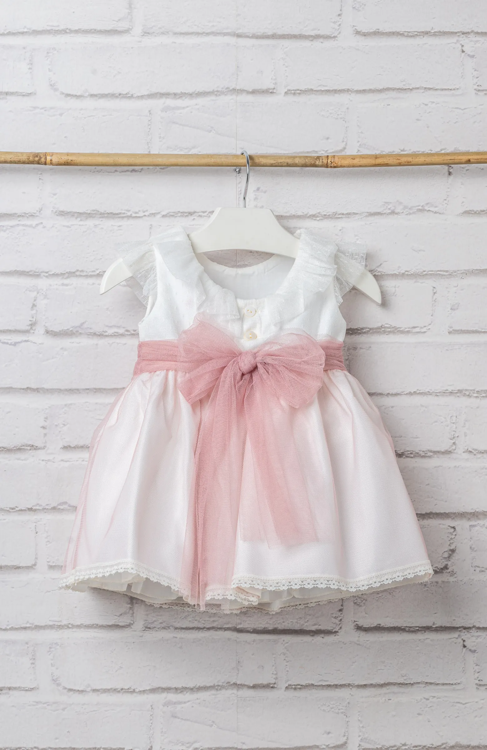 Vestido de Ceremonia rosa para niña bebé con espalda escotada