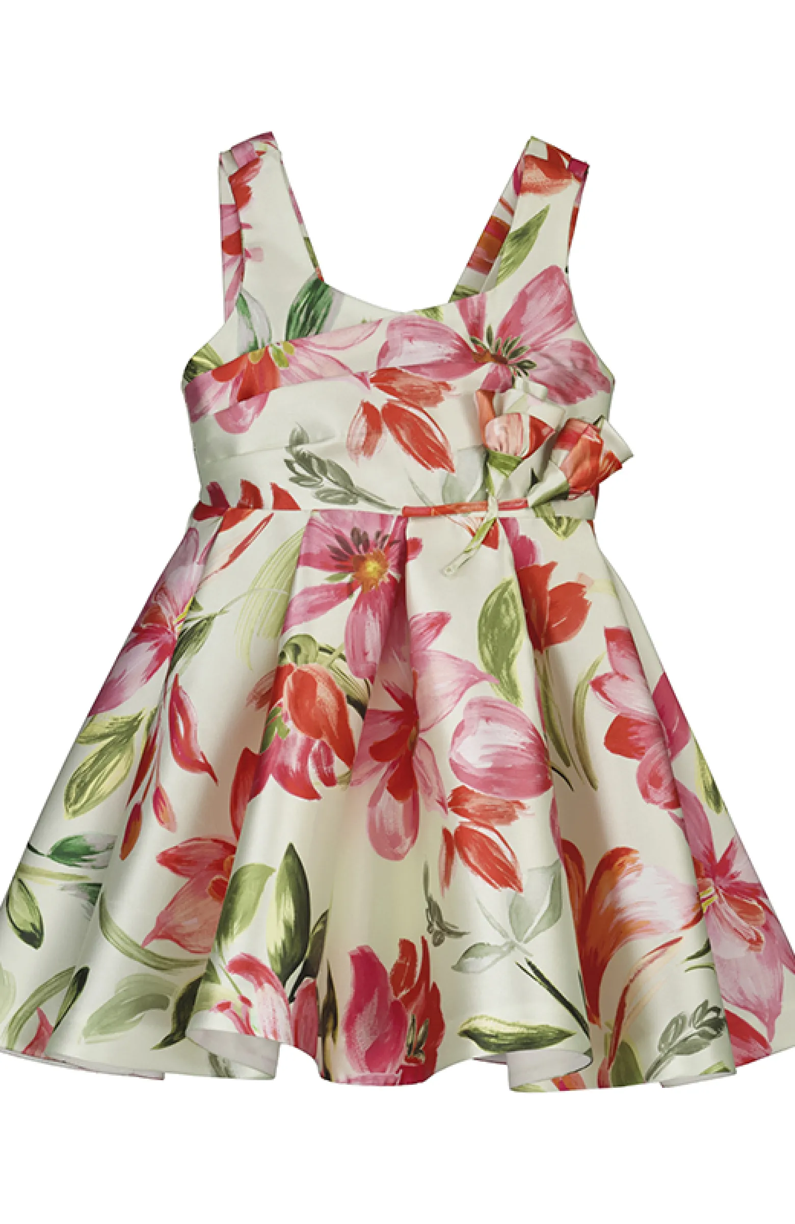 Vestido niña ceremonia estampado con falda de capa y tirante ancho