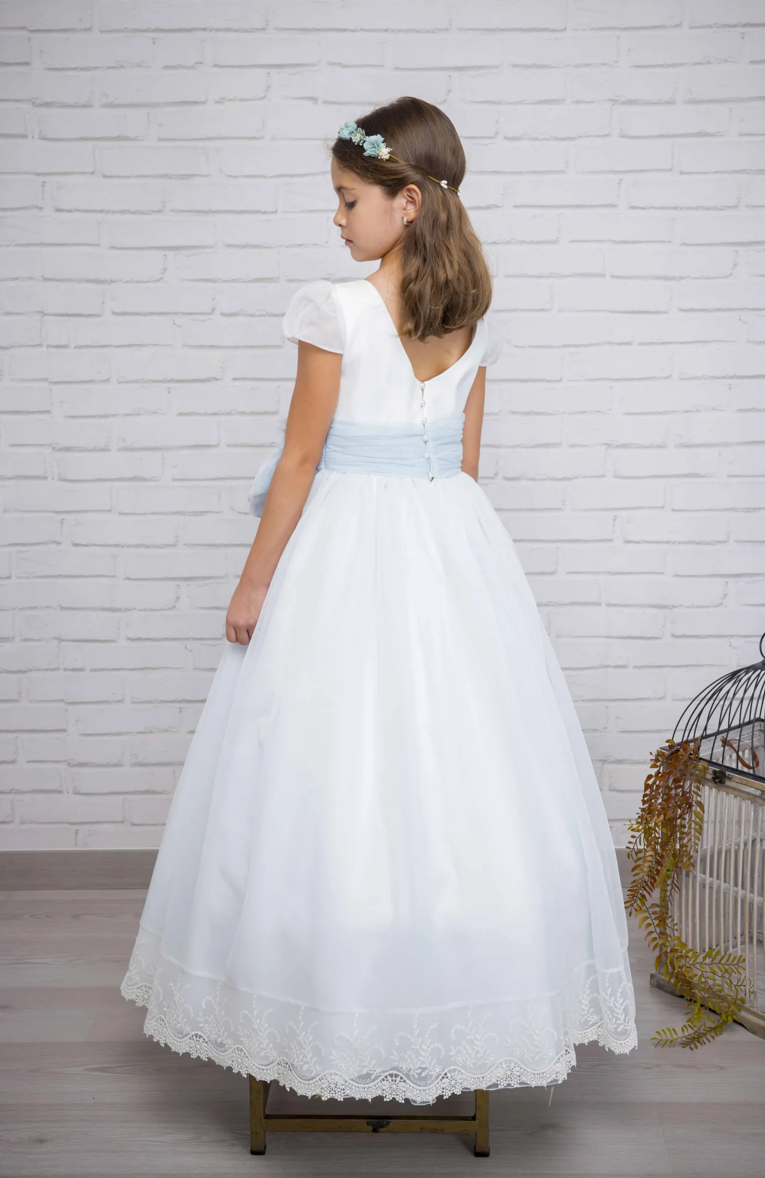 Vestido Comunión niña falda verde agua Dulce
