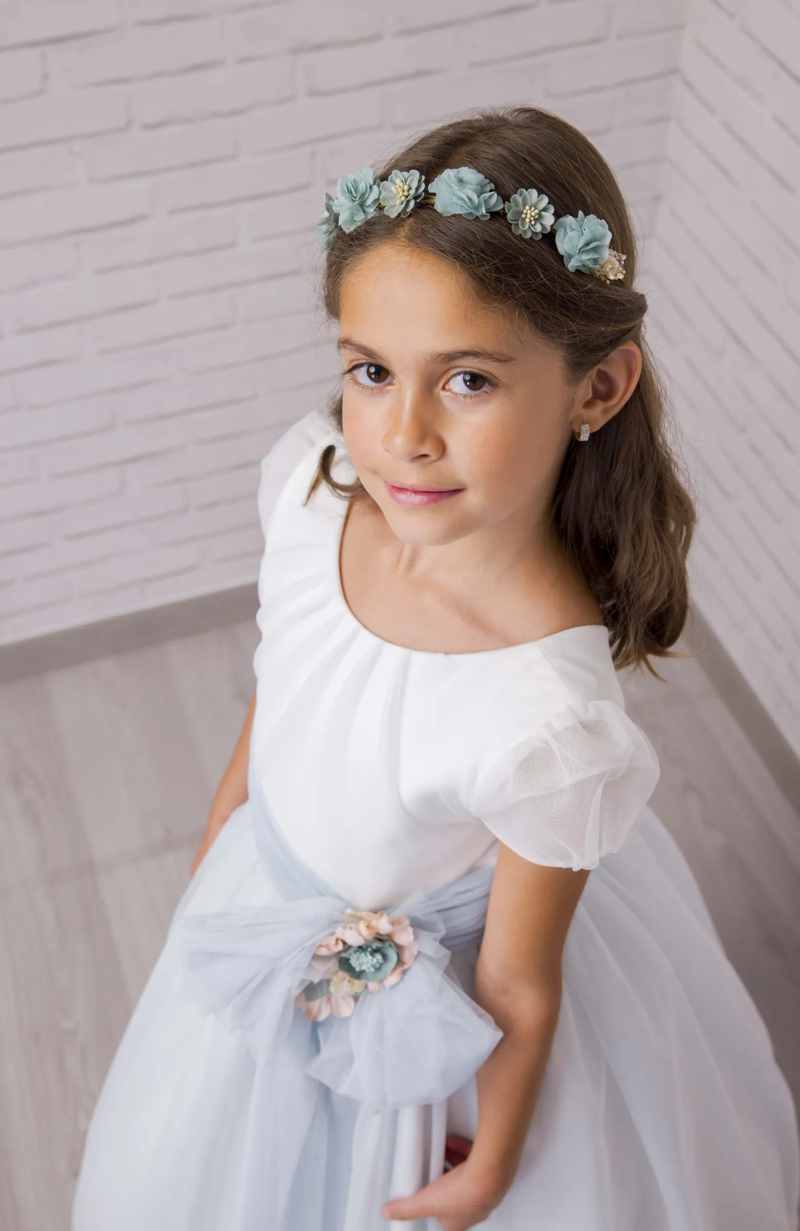 Vestido Comunión niña falda verde agua Dulce