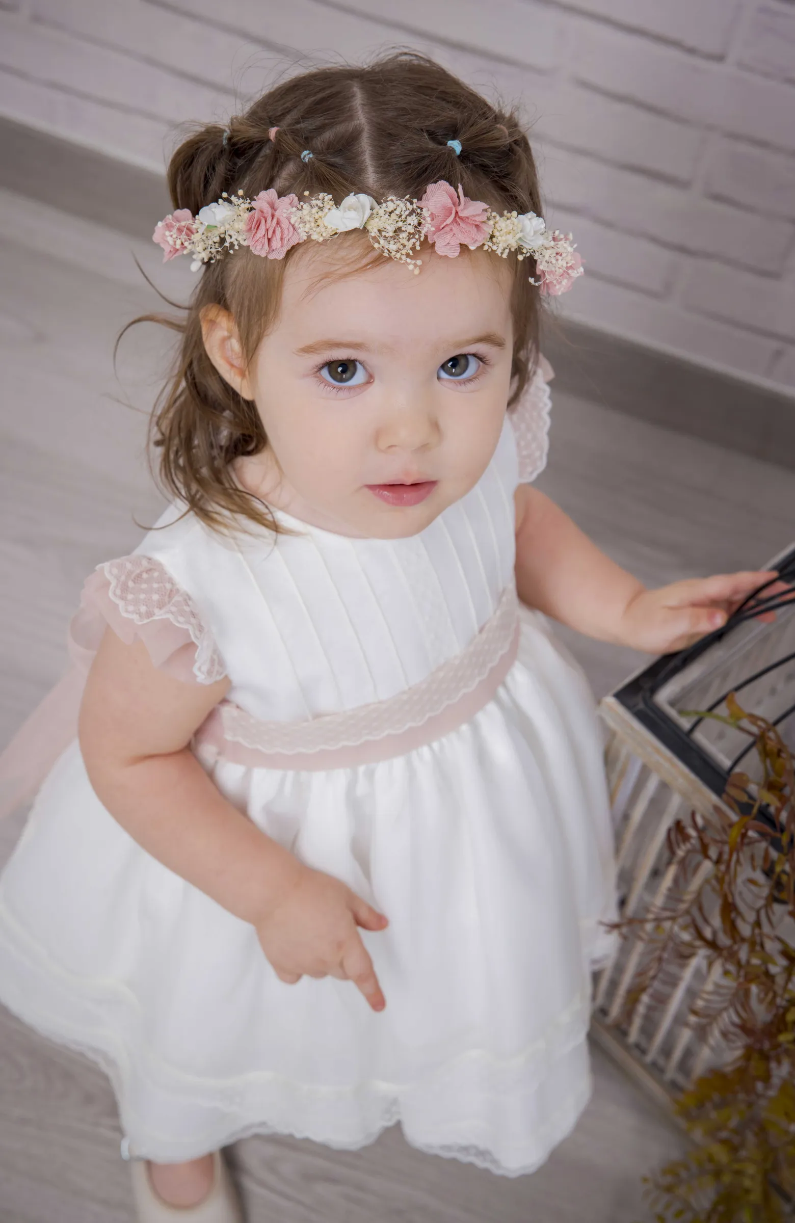 Vestido Bautizo niña bebé con detalles en rosa Alma