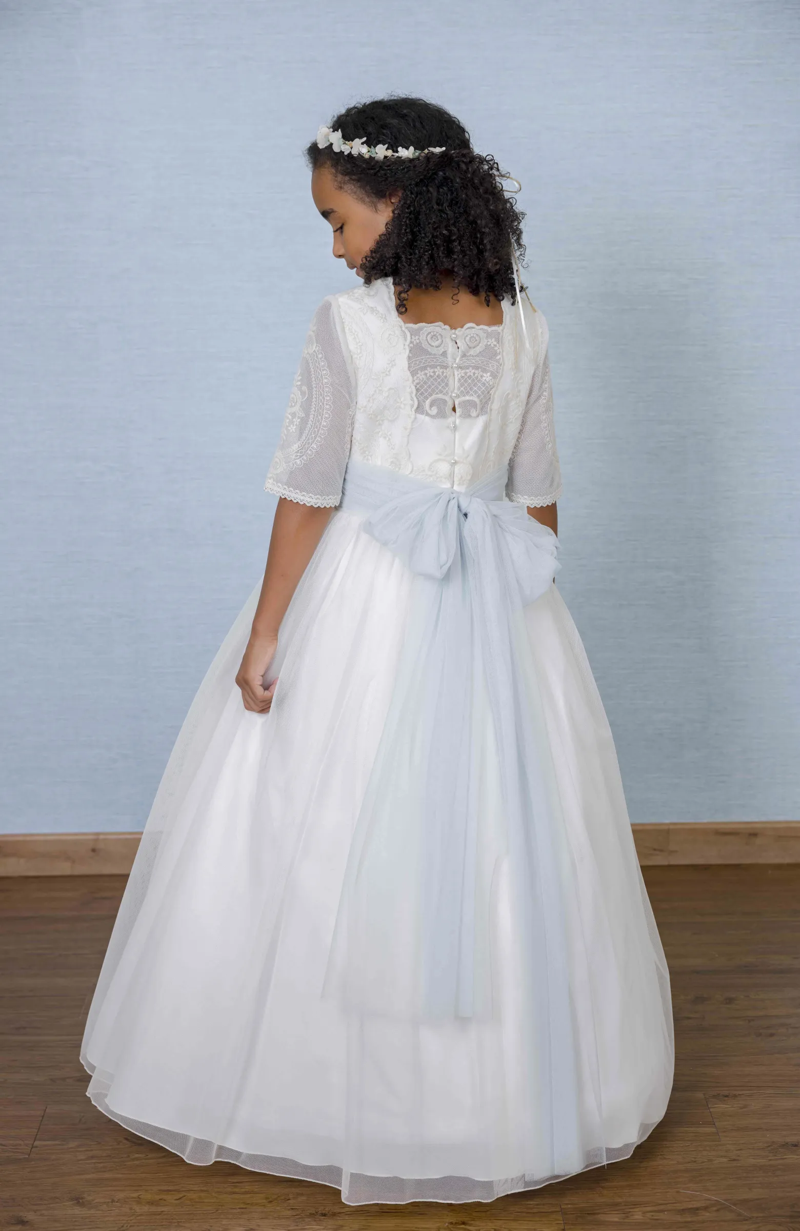 Vestido Comunión bordado fajin verde Clara