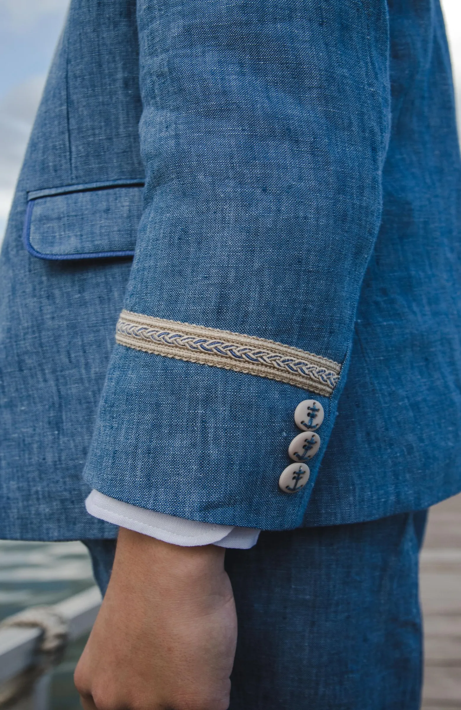 Para su gran día Traje de Comunión Almirante lino azul cuello mao