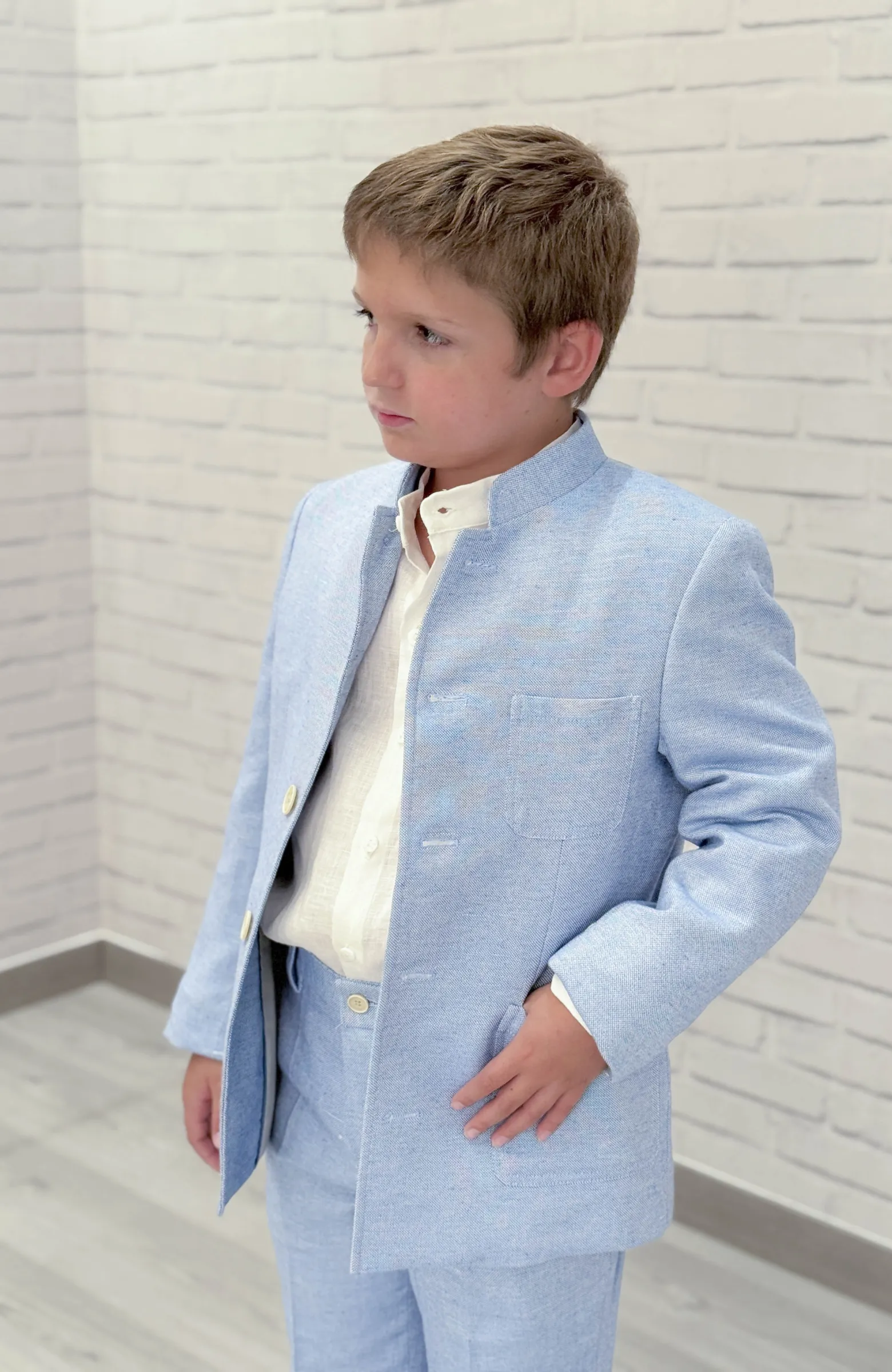 Camisa niño lino ceremonia  cuello mao crudo Raúl Camisa niño lino ceremonia  cuello mao crudo Raúl