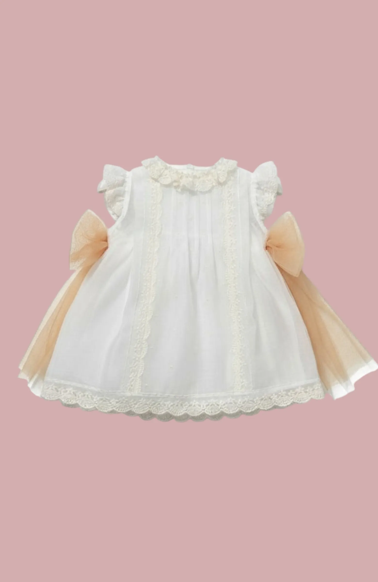 Vestido Bautizo bebé bordado con lazos a los lados