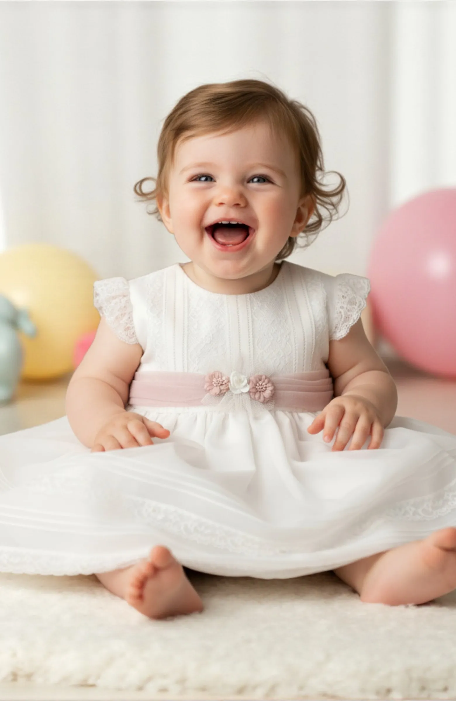 Un recuerdo para siempre Vestido de Bautizo con detalles en rosa artesanal en Madrid y Guadalajara