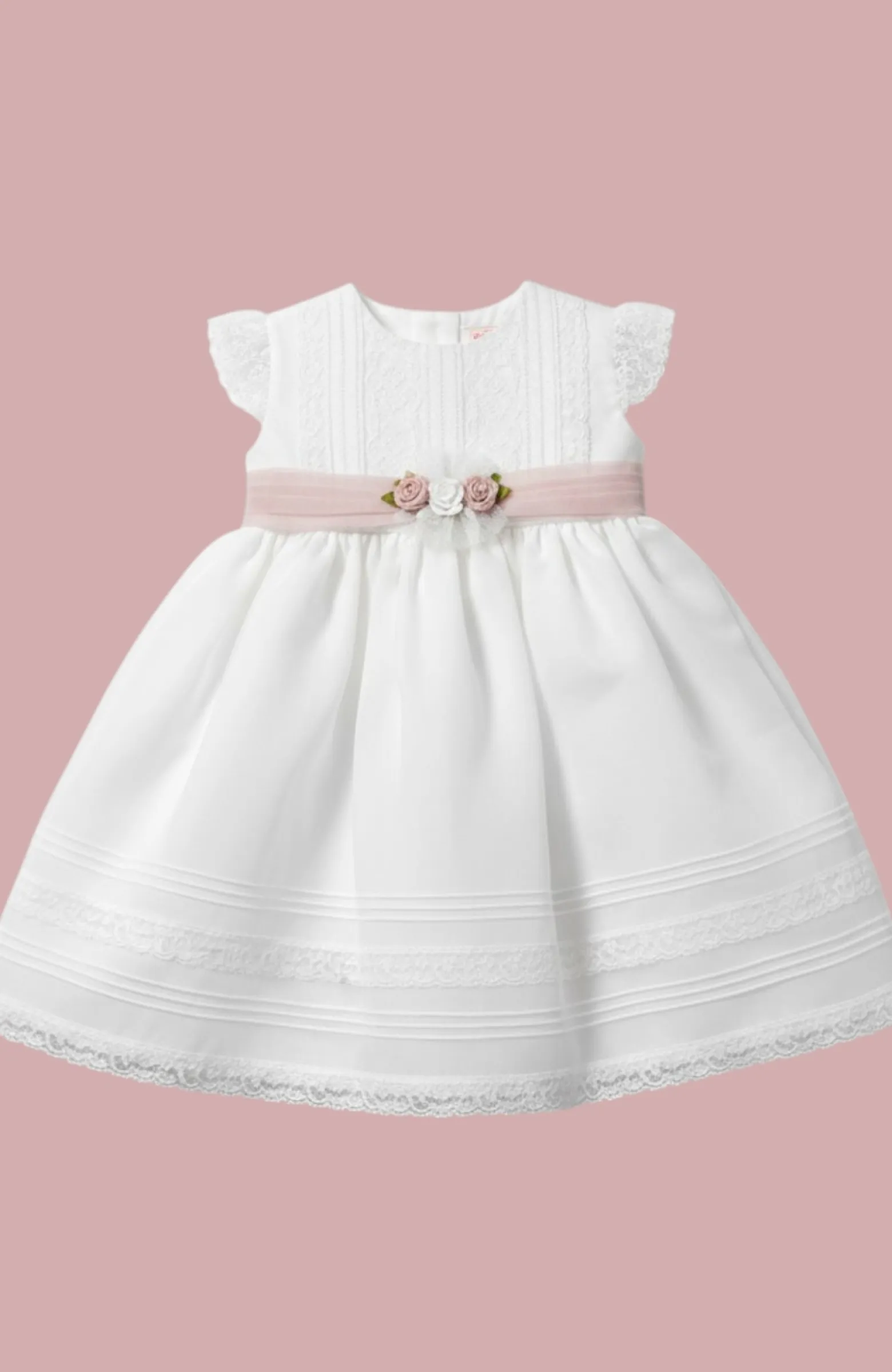 Un recuerdo para siempre Vestido de Bautizo con detalles en rosa hecho en España