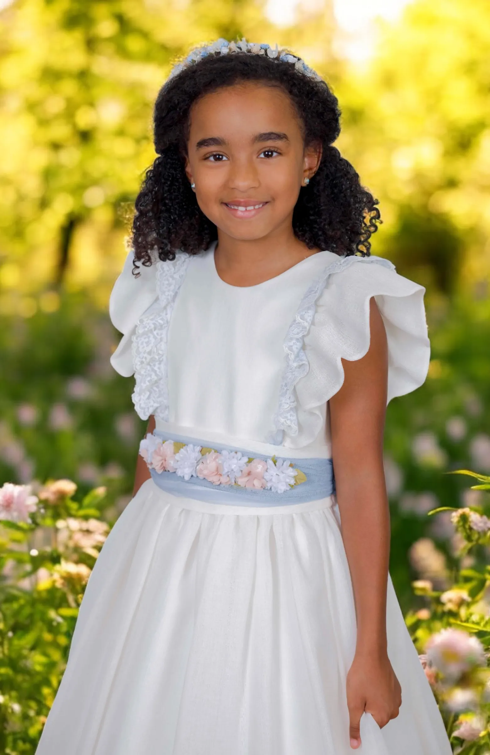 vestido Comunión niña volantes en pechera Claude