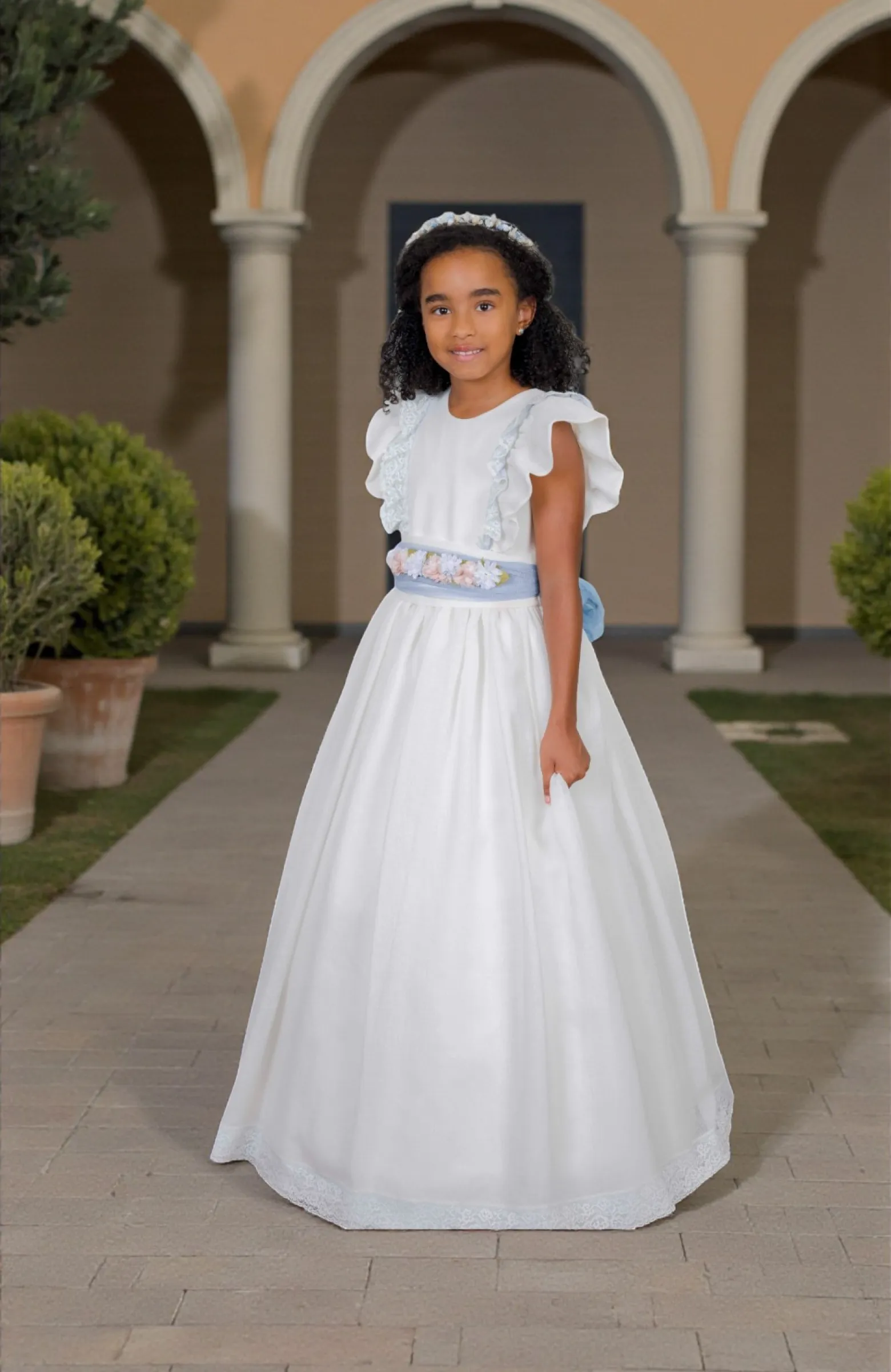 vestido Comunión niña volantes en pechera Claude