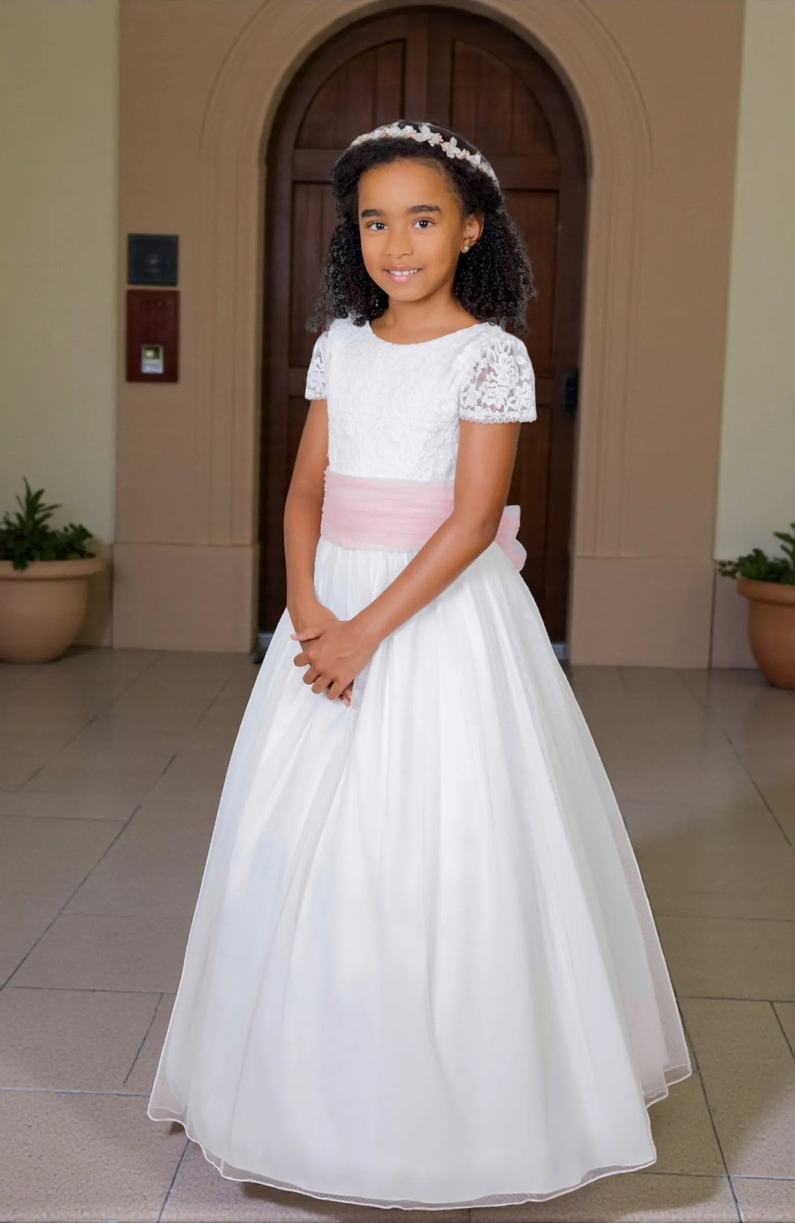 Vestido de Comunión con fajín bordado Celia