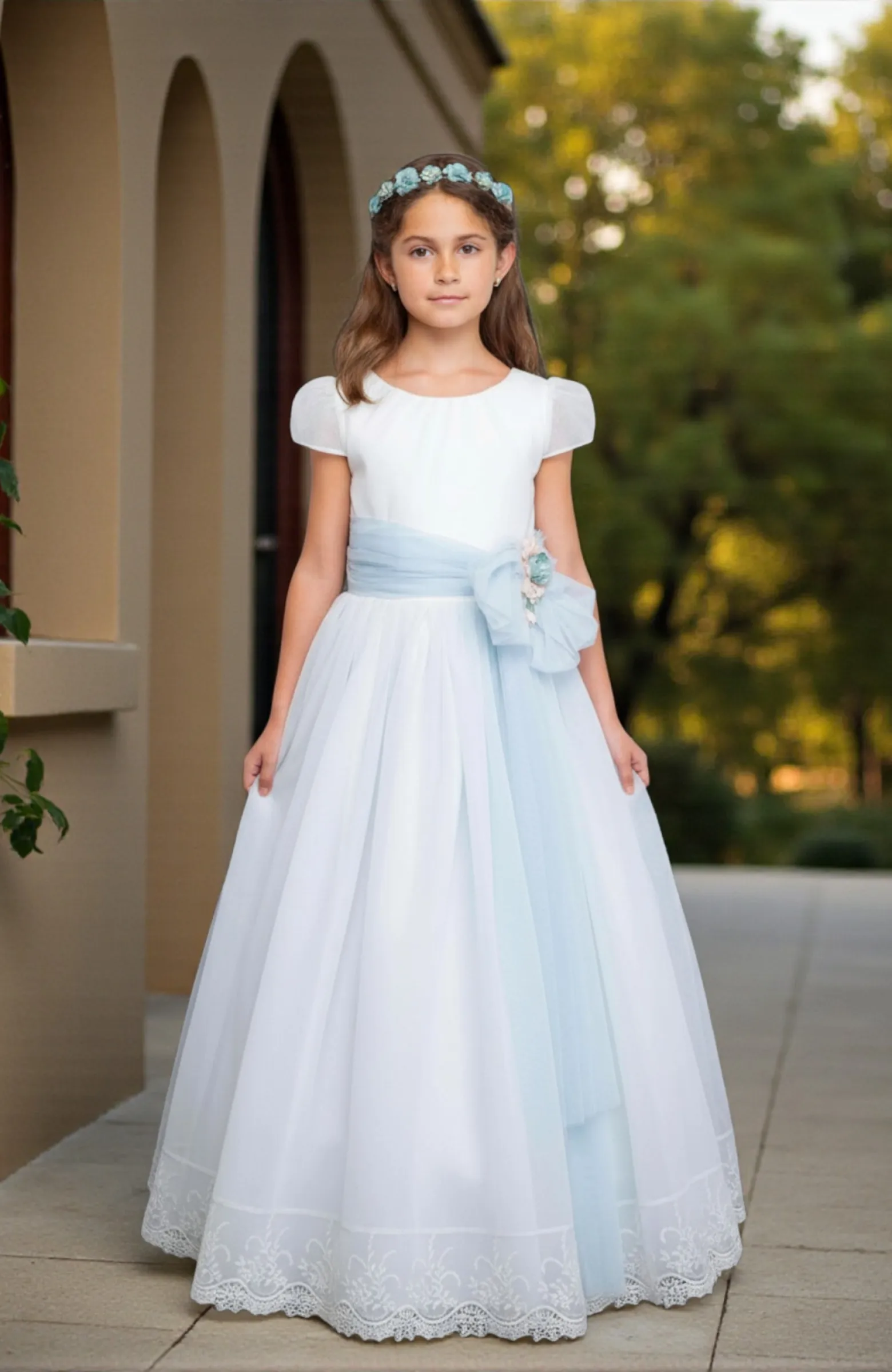 Vestido Comunión niña falda verde agua Dulce Vestido Comunión niña falda verde agua Dulce