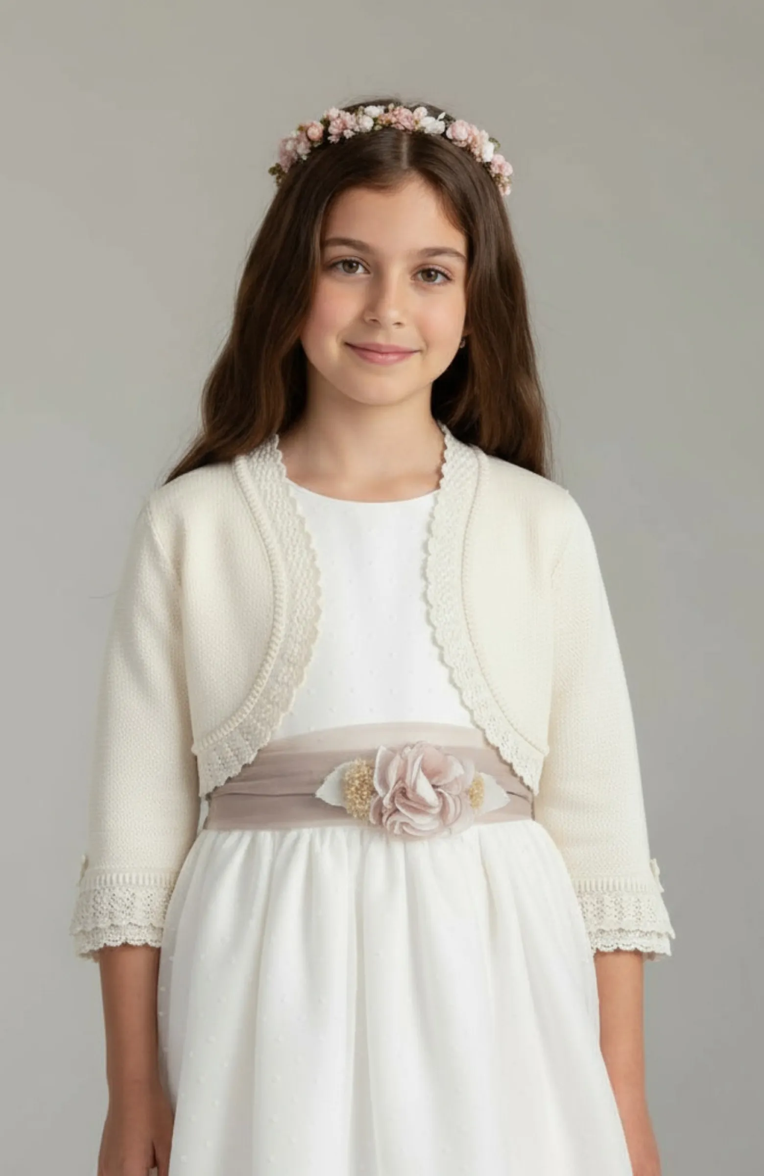 Chaqueta niña Ceremonia rosada con manga francesa Caracena Chaqueta niña Ceremonia rosada con manga francesa Caracena