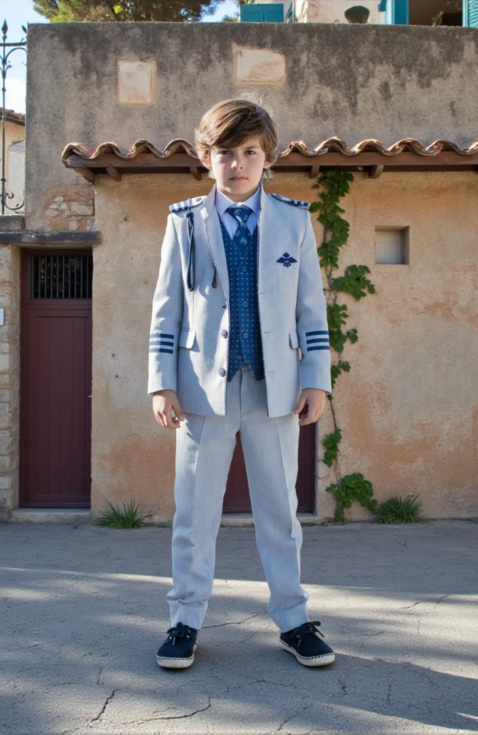 Para un gran día Traje de Comunión Almirante lino gris con cordón marino