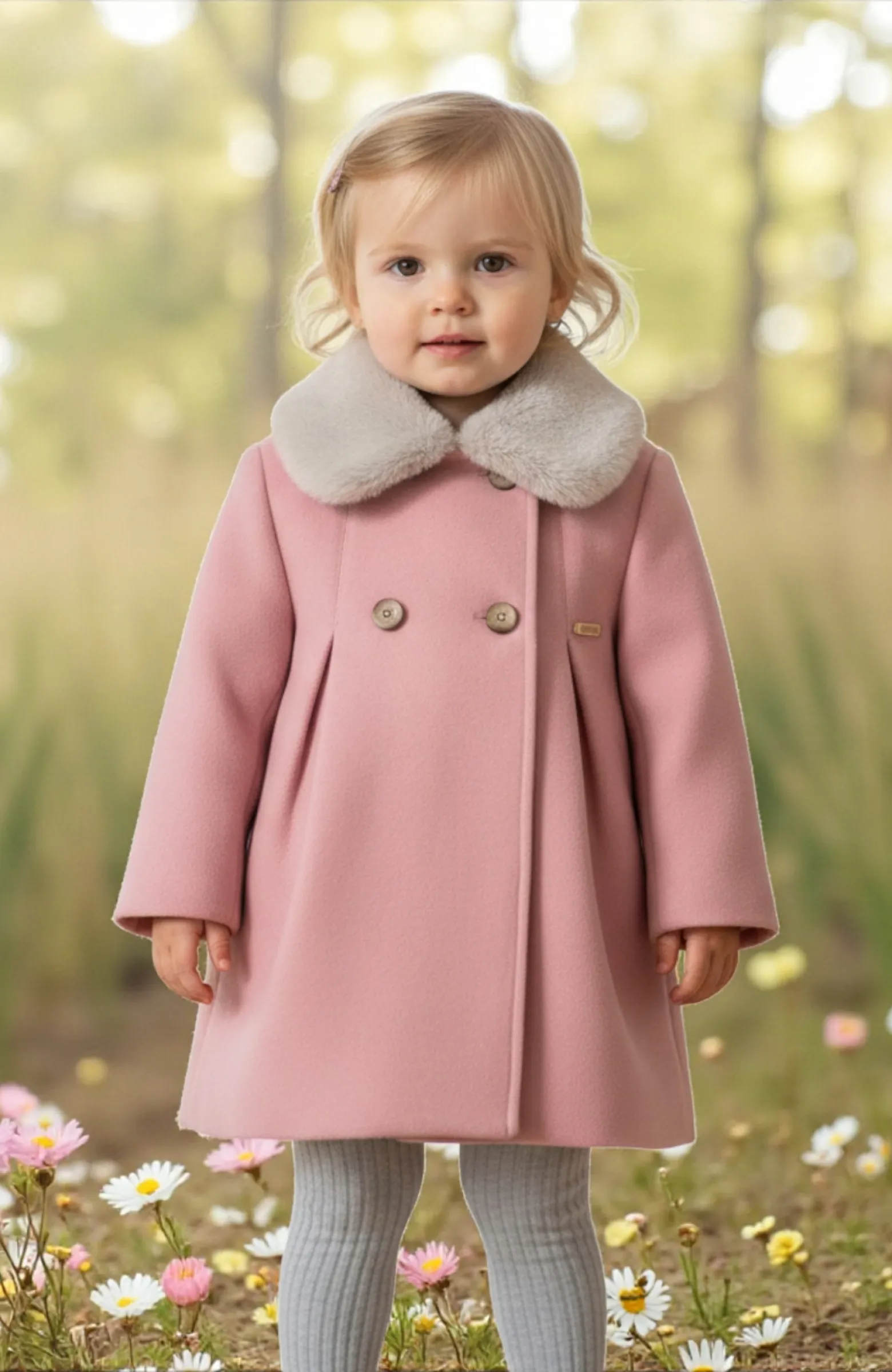 Abrigo niña de paño Rosa