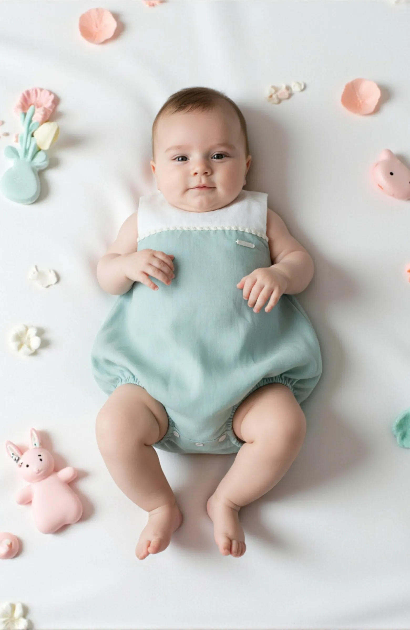 Ranita bebé de lino con capota verde Toño Ranita bebé de lino con capota verde Toño