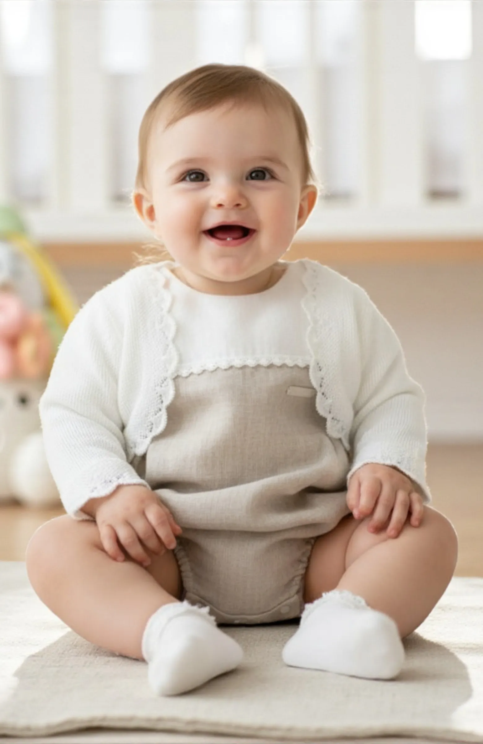 Ranita bebé de lino con capota tostado Toño  Ranita bebé de lino con capota tostado Toño