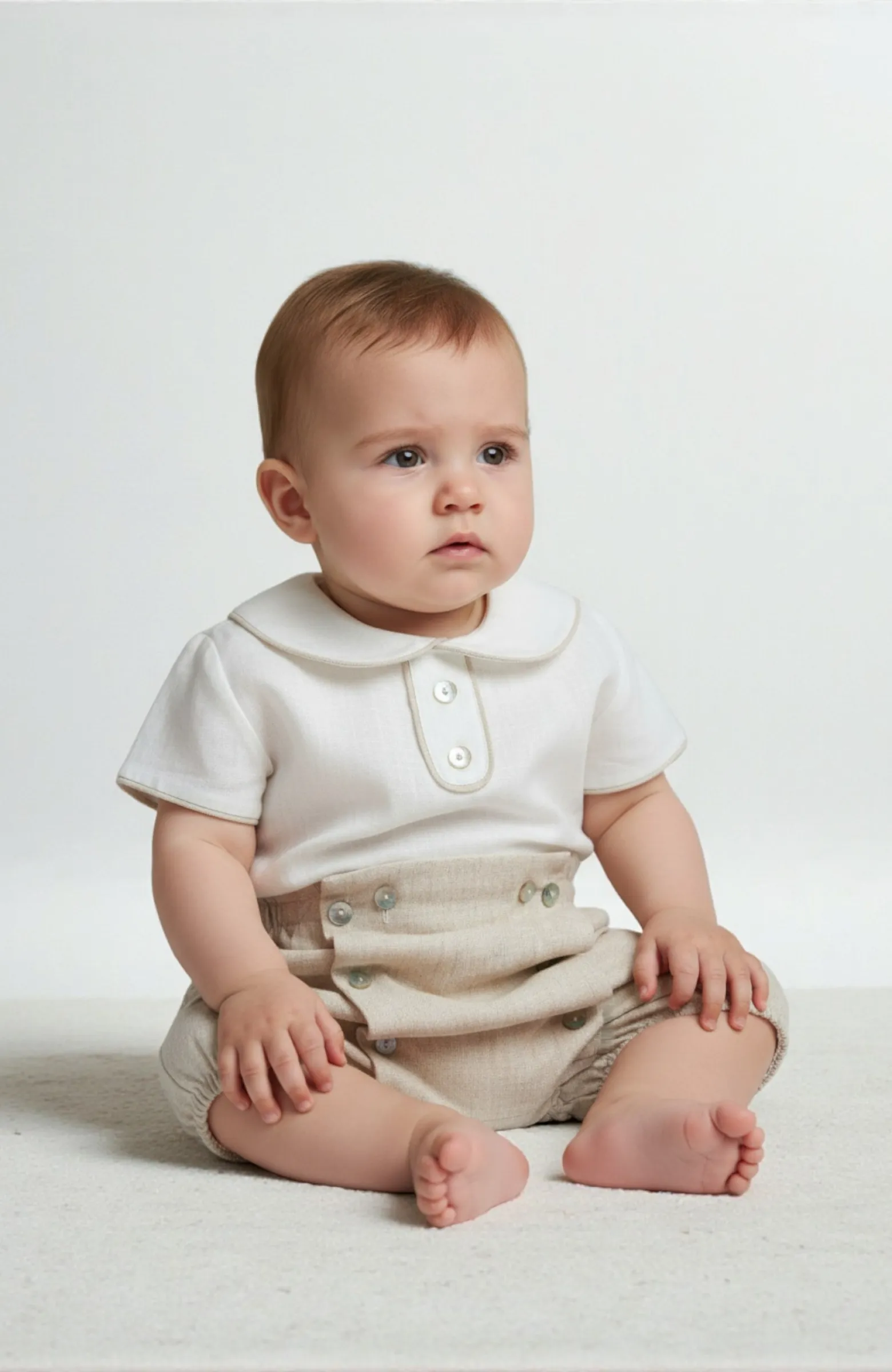 Traje lino bebé ceremonia tostado con cuello bebé Martín