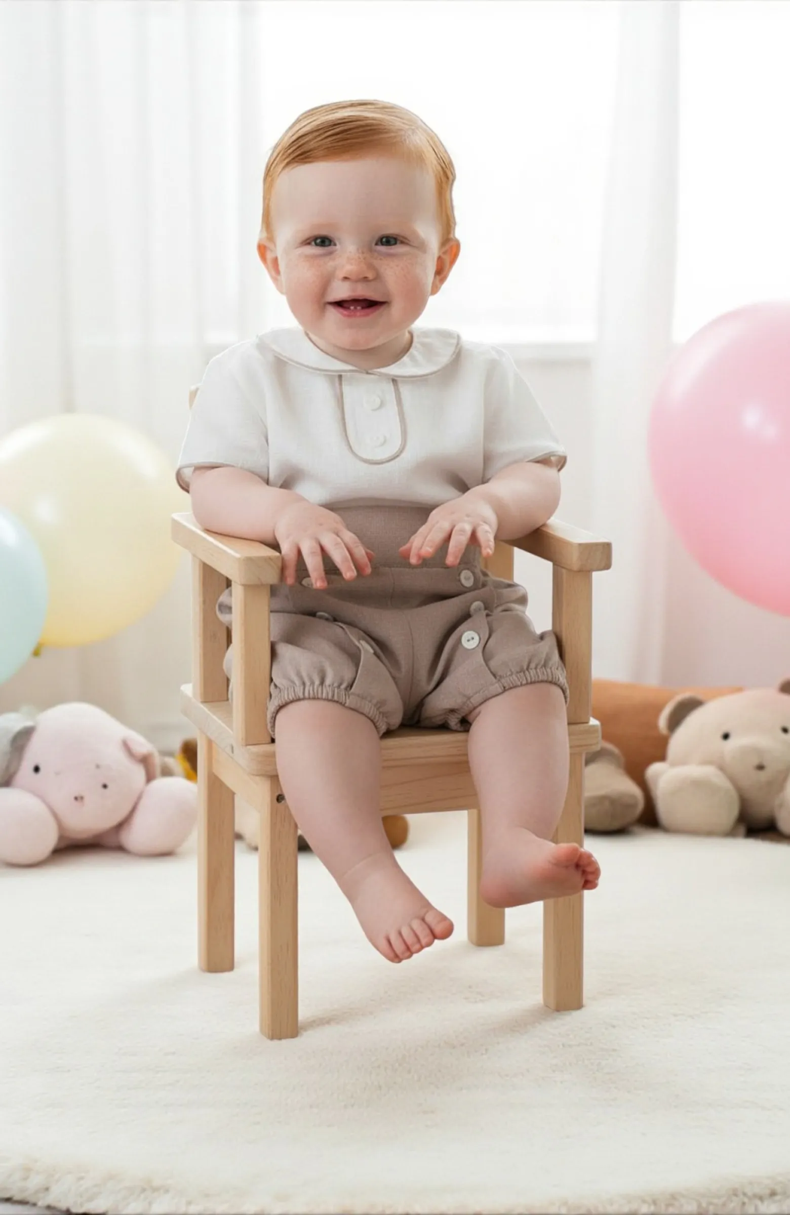 Traje lino bebé ceremonia rosado con cuello bebé Martín Traje lino bebé ceremonia rosado con cuello bebé Martín