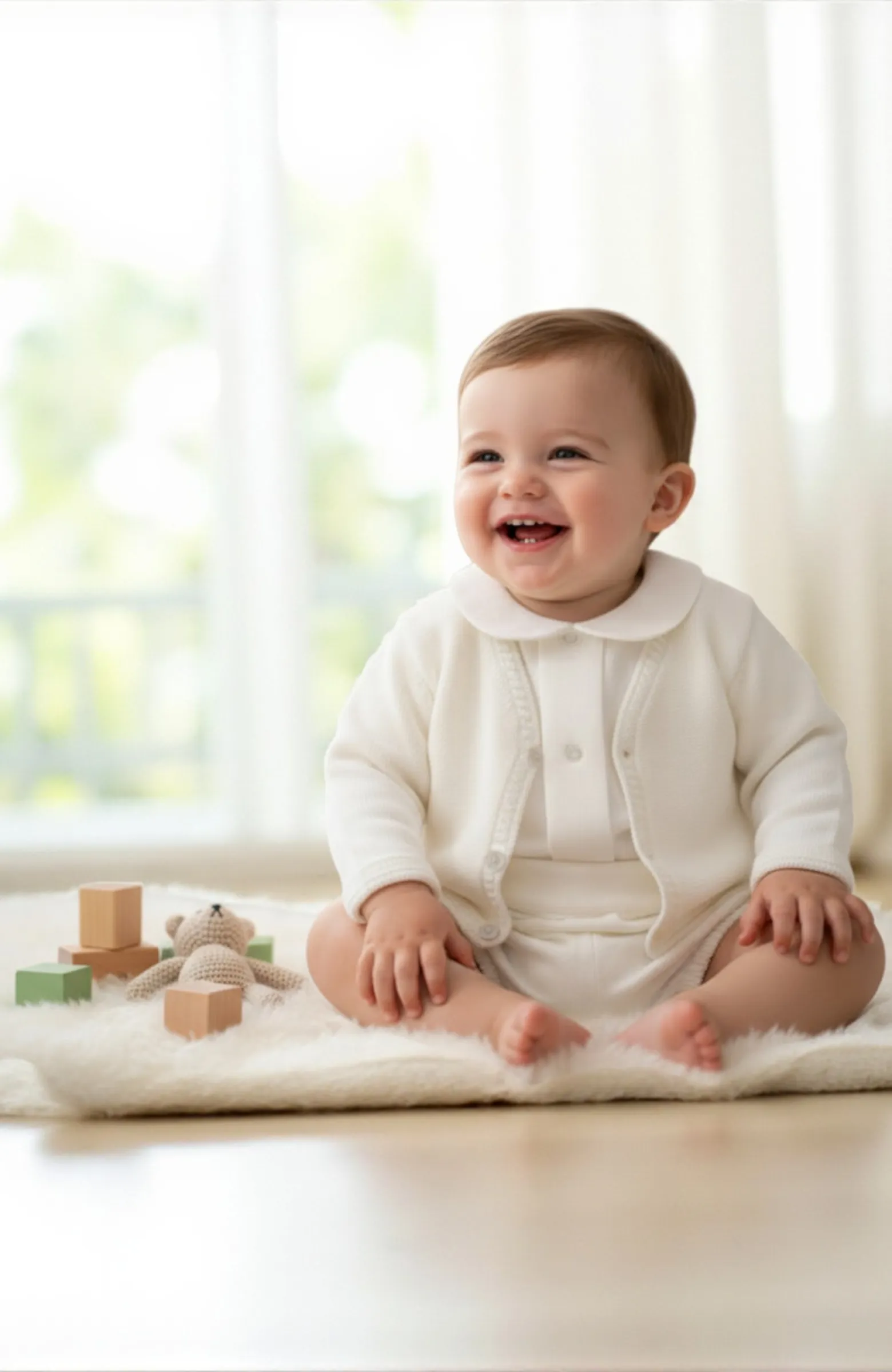 Traje Bautizo niño lino con cuello bebé color crudo Leo Traje Bautizo niño lino con cuello bebé color crudo Leo