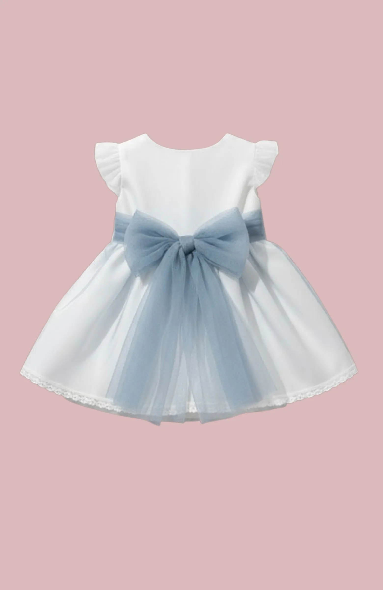 Vestido bebe gasa azul Elenita Vestido de Bautizo y ceremonia gasa azul Elenita