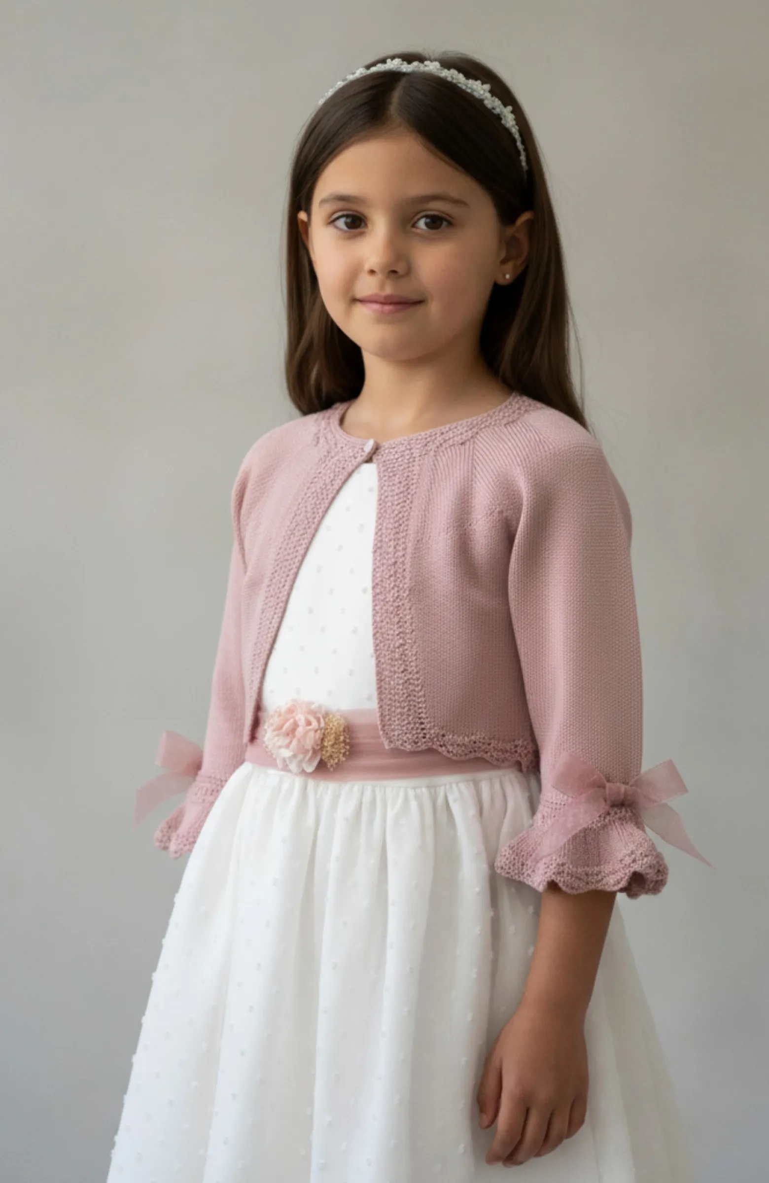 Chaqueta niña Ceremonia rosa con manga francesa Burgo Chaqueta niña Ceremonia rosa con manga francesa Burgo