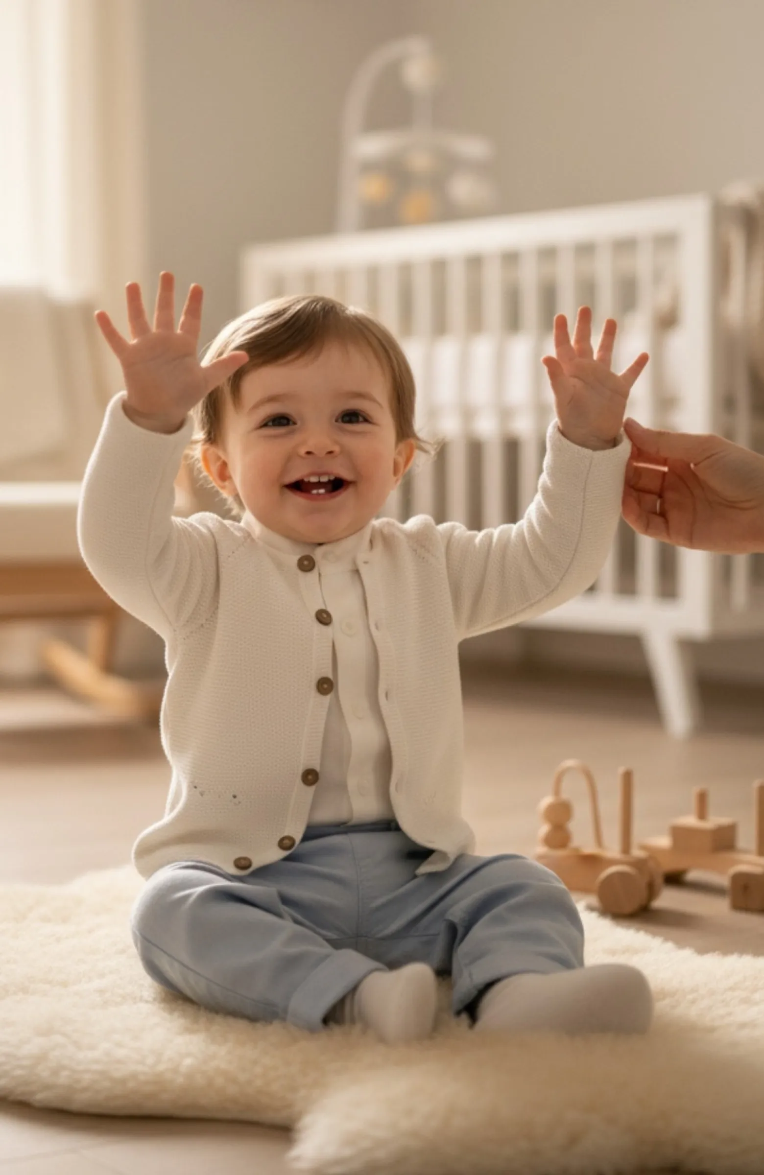 Chaqueta niño punto bobo abotonada color crudo Agost