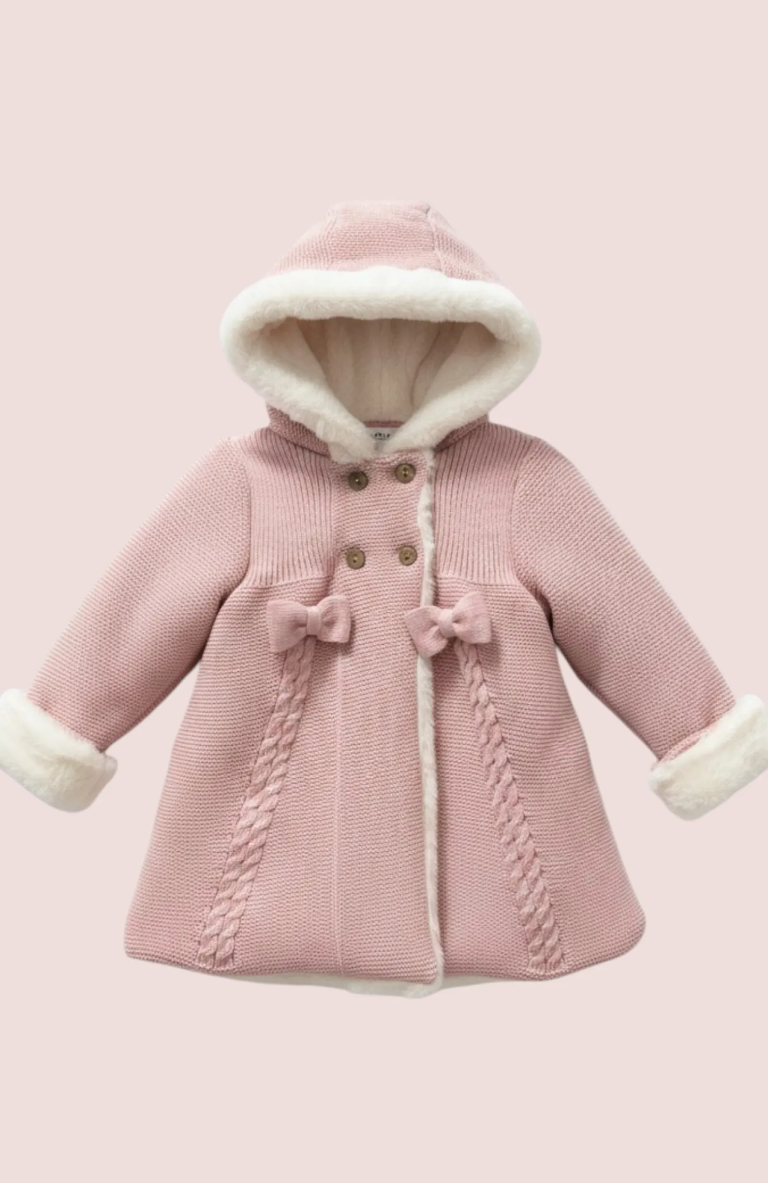 Abrigo bebe punto con capucha  rosa Abrigo bebe punto con capucha  rosa