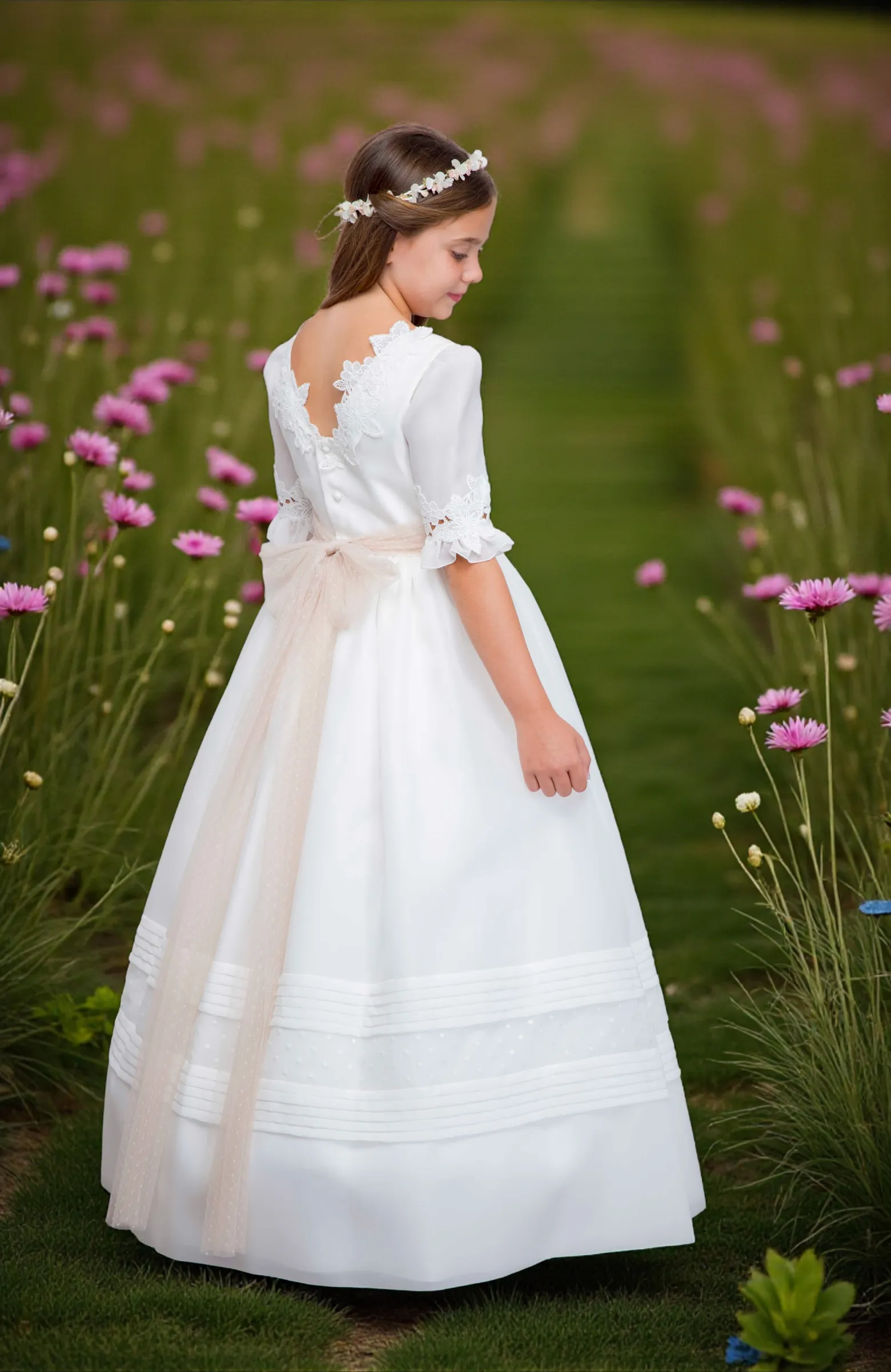 Vestido Comunión outlet fajín y escote Protea Vestido Comunión outlet fajín y escote Protea