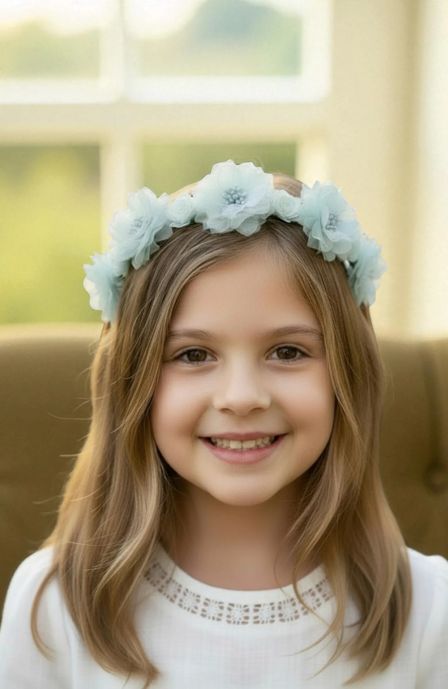 Corona niña ceremonia verde