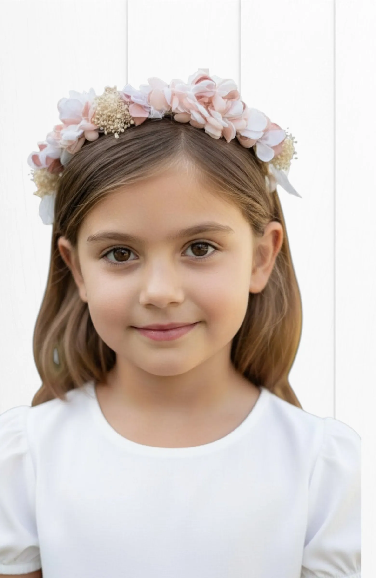 Corona niña ceremonia flores rosas