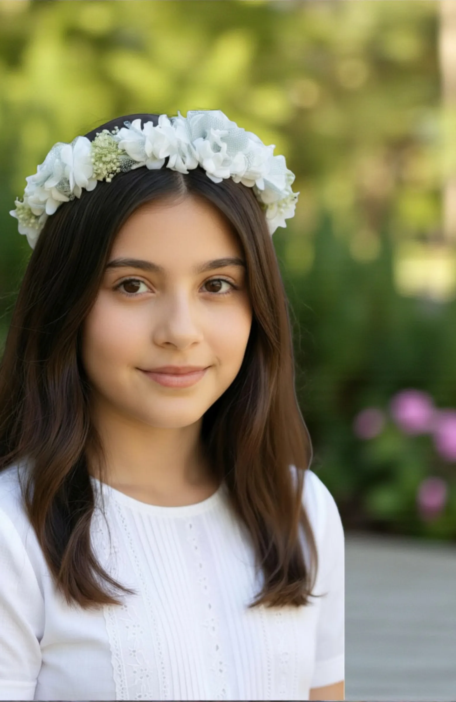 Corona niña ceremonia verde