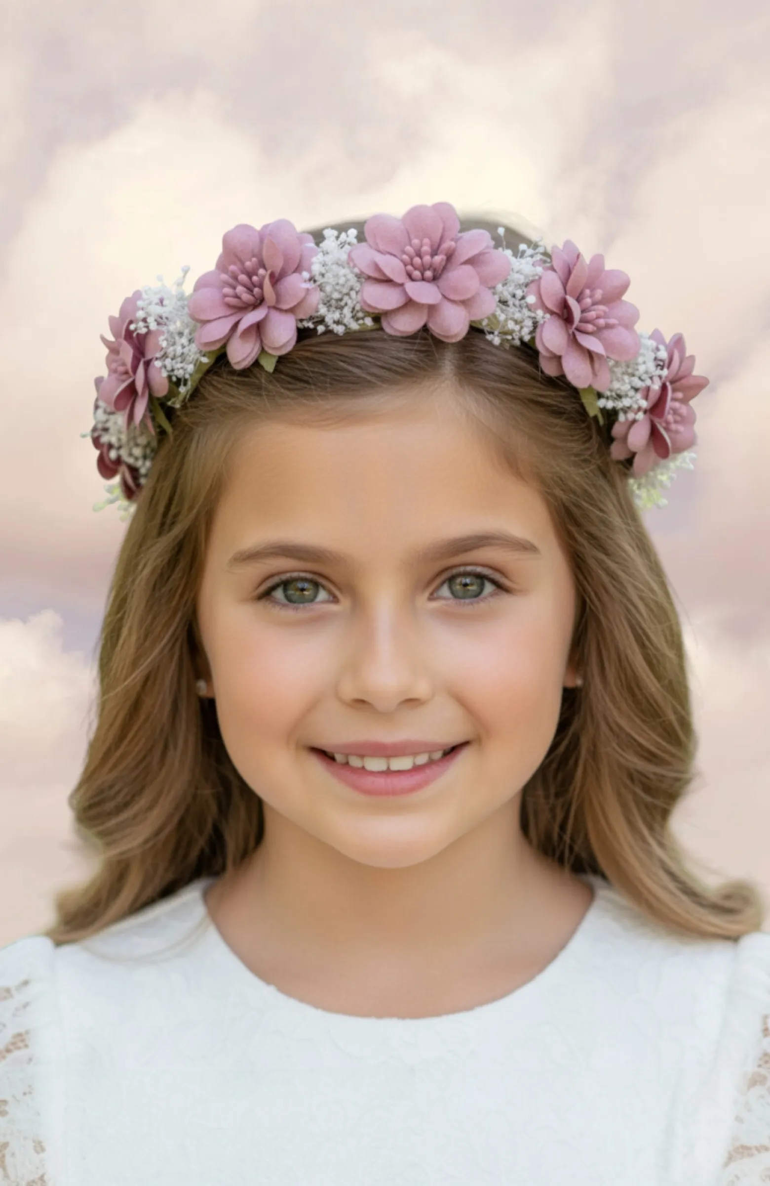 Corona niña ceremonia rosa