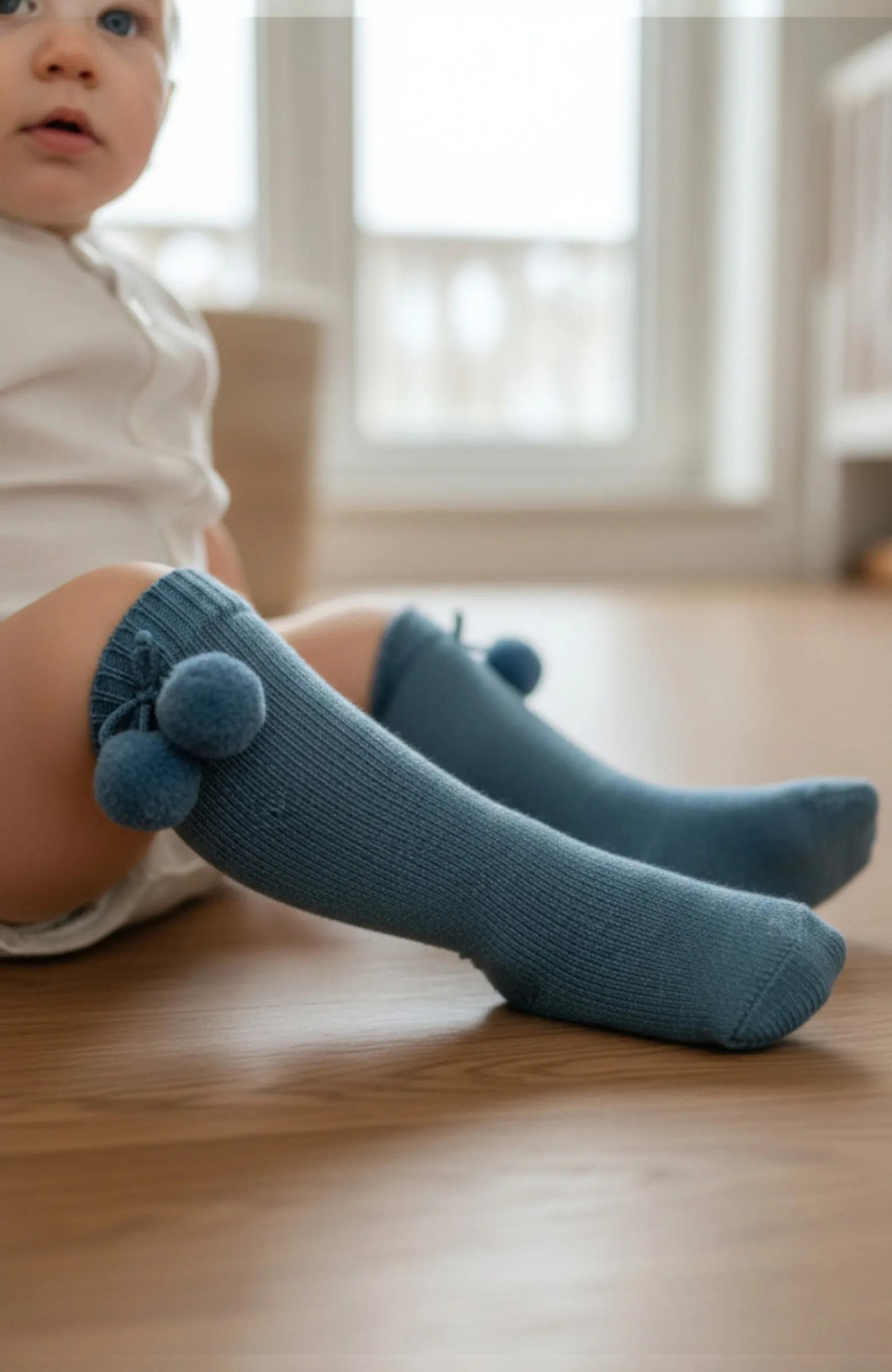 Calcetín alto niño pompón azulón