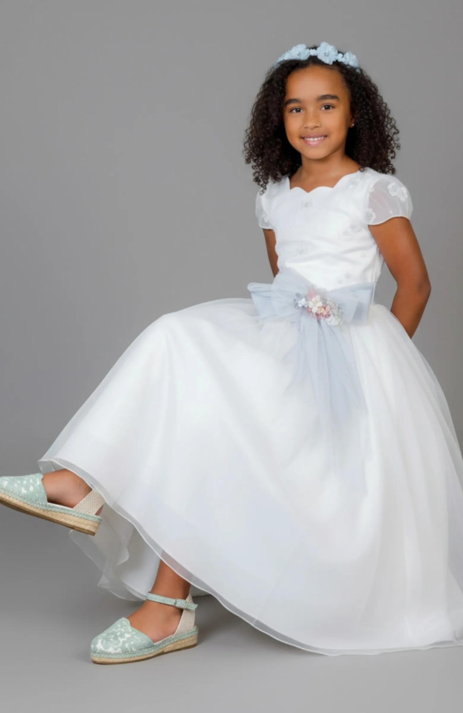 Esparteñas bordadas verdes para niña de Comunión Albatera