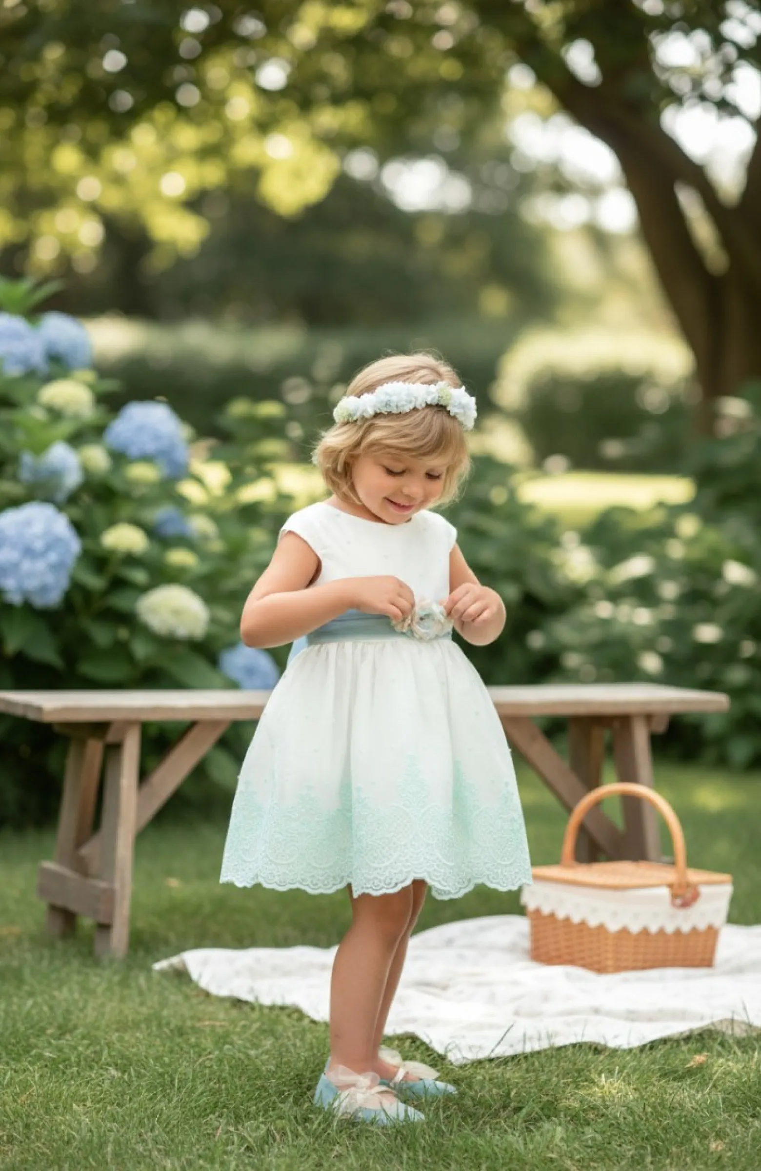 Vestido niña ceremonia bordado fajín verde Inés