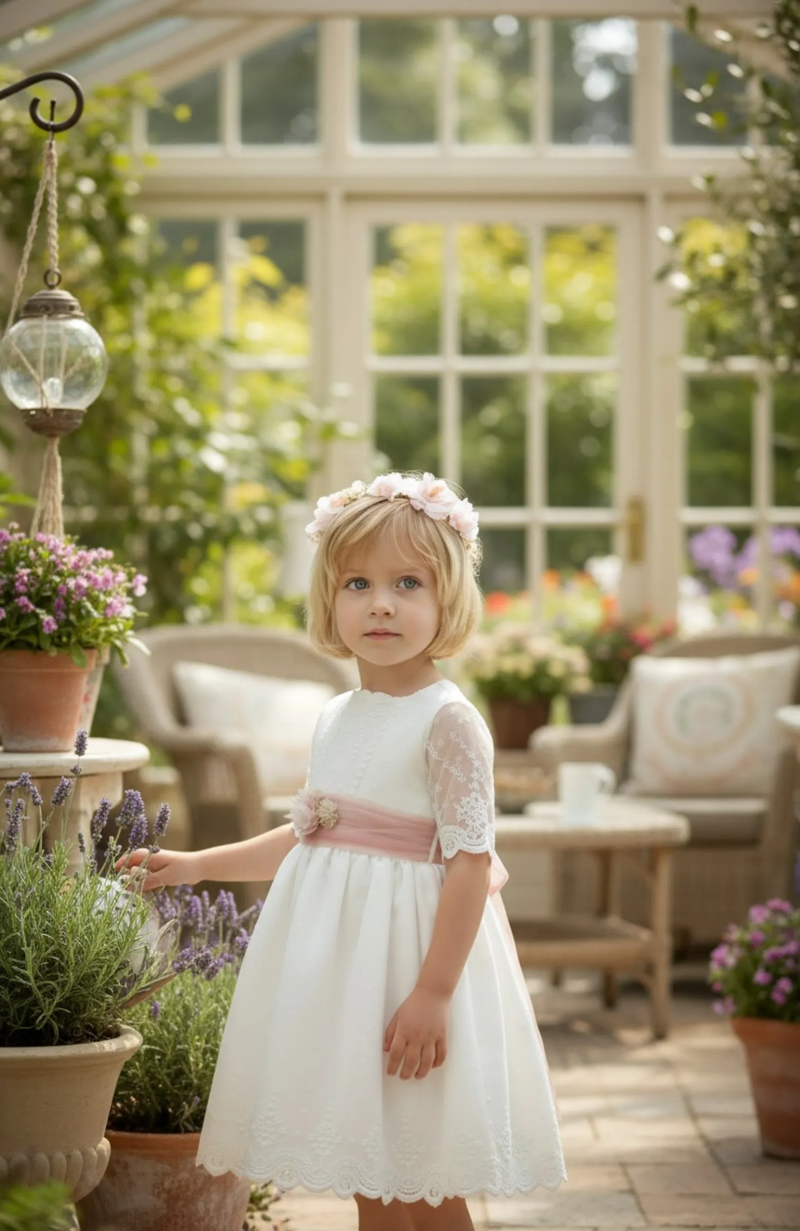 Vestido niña ceremonia con fajín rosa Kiara