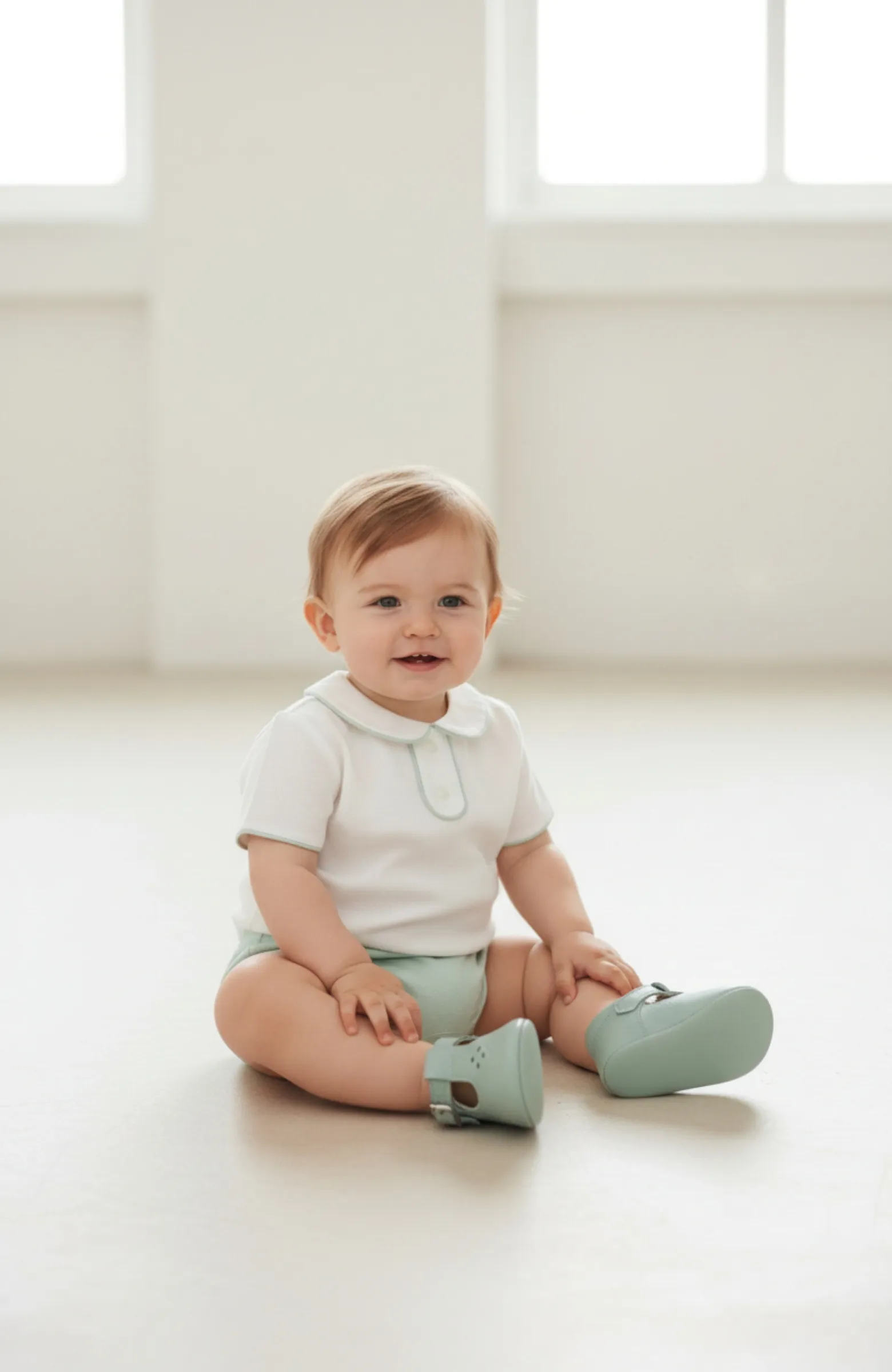 Zapatito bebé verde tipo pepito Oxford