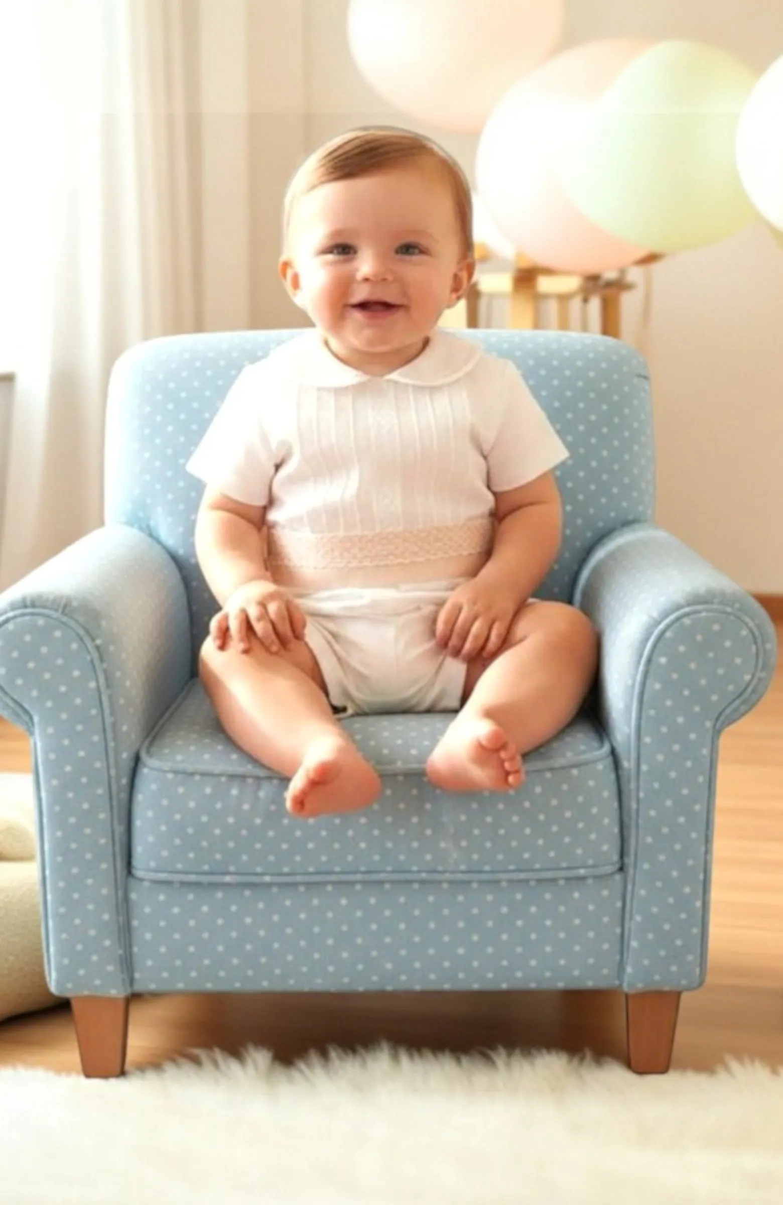 Traje de Bautizo de niño con fajín camel