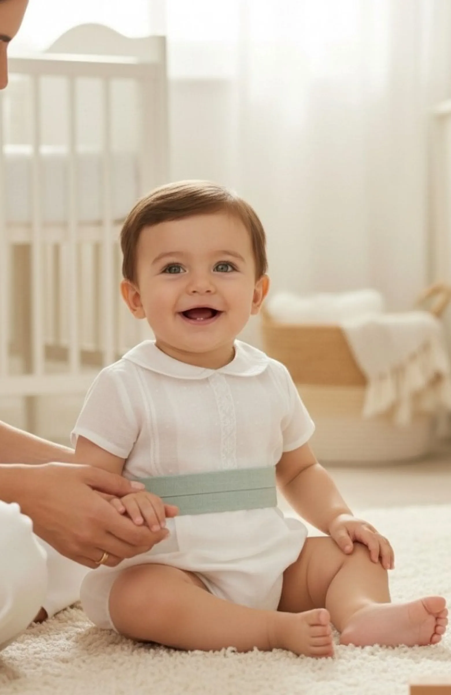 Traje Bautizo fajín verde Villanueva