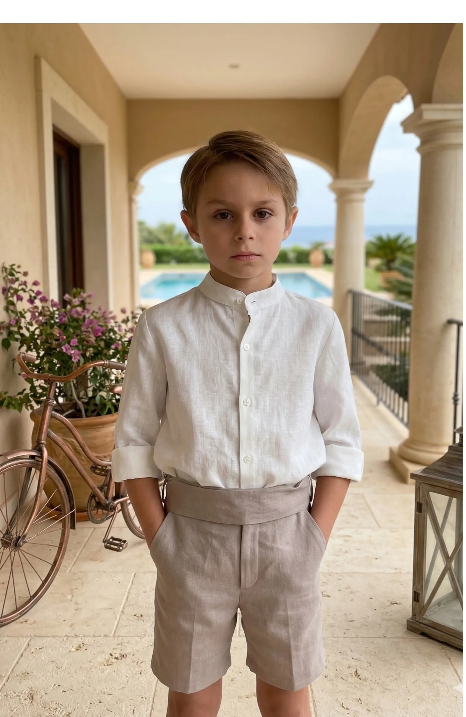 Conjunto niño lino ceremonia rosado Gael 