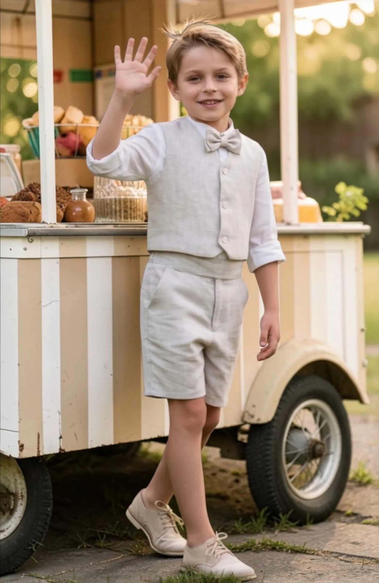 Traje de lino para niño de Arras tostado Kikito